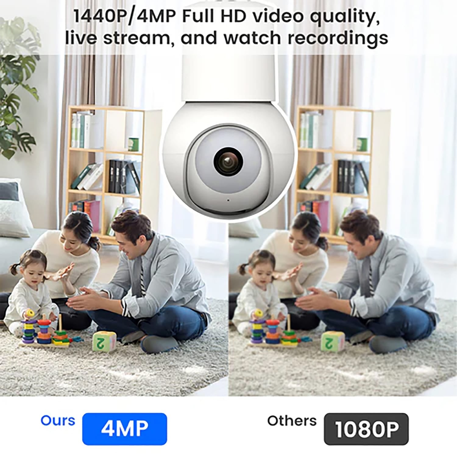 eco4life Wi-Fi 2K 1440p Smart PTZ Light Bulb Security Camera, SC-RIPC-2006