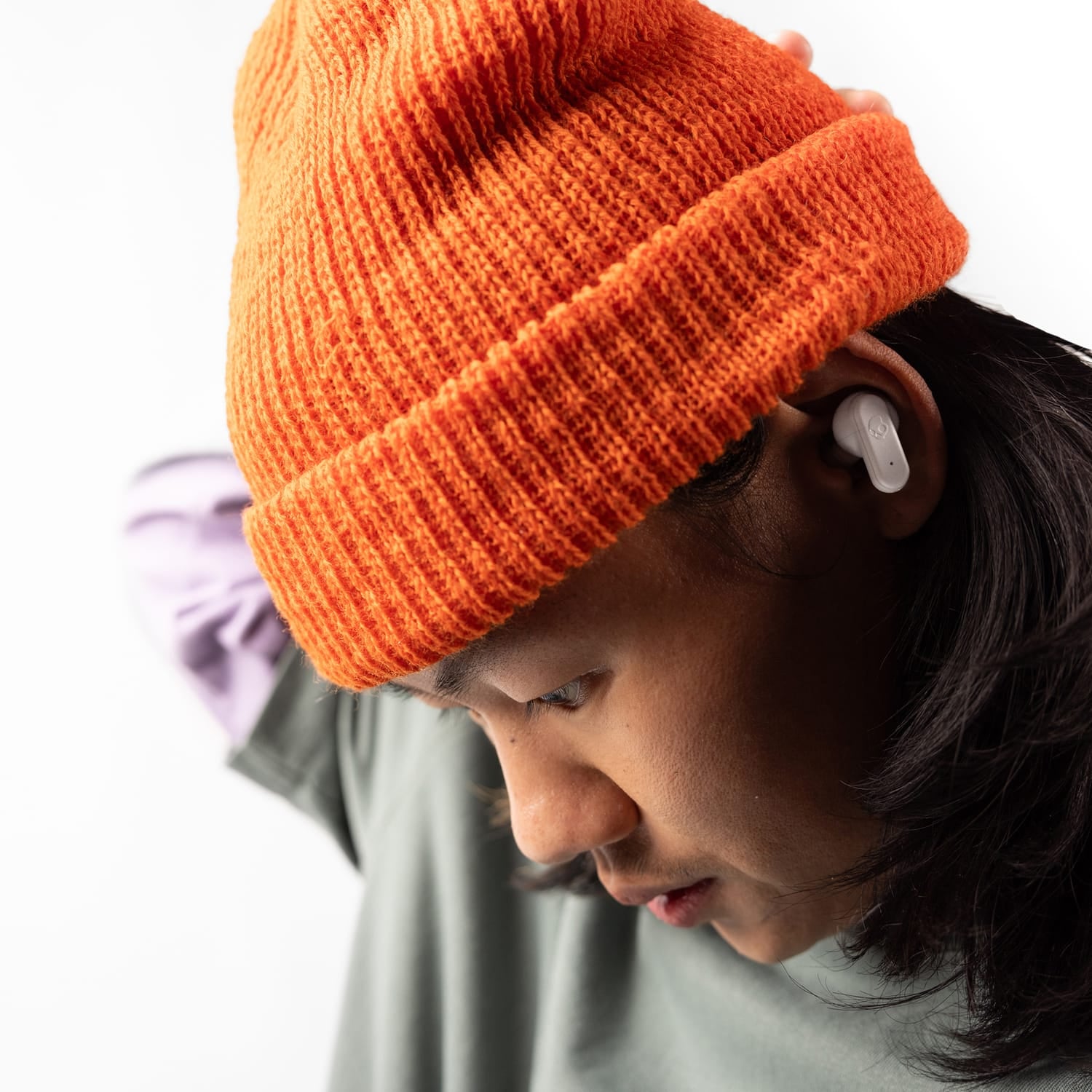 Skullcandy Dime Evo TWS Bluetooth In-Ear Earbuds with Mic and Charging Case, up to 36 Hours Play Time, IPX4 Water-Resistant, Bone/Orange Glow