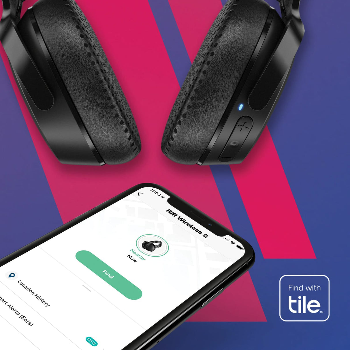 Skullcandy Riff Wireless 2 Bluetooth Folding On-Ear Headphones with Mic and 3.5-mm Aux Input, Low-Latency Audio, up to 34 Hours Play Time