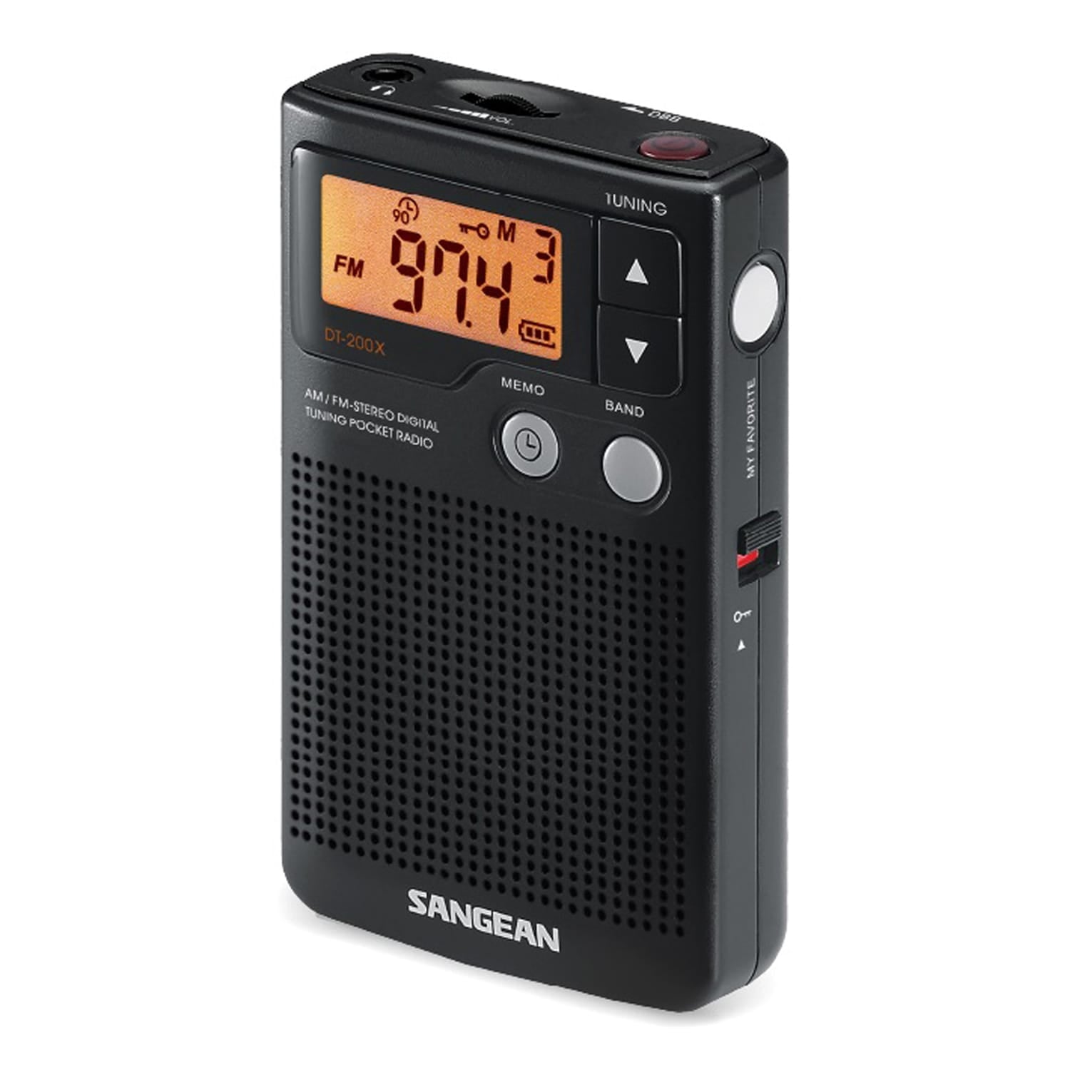Sangean AM/FM Digital Pocket Radio with Earbuds, Black, DT-200X