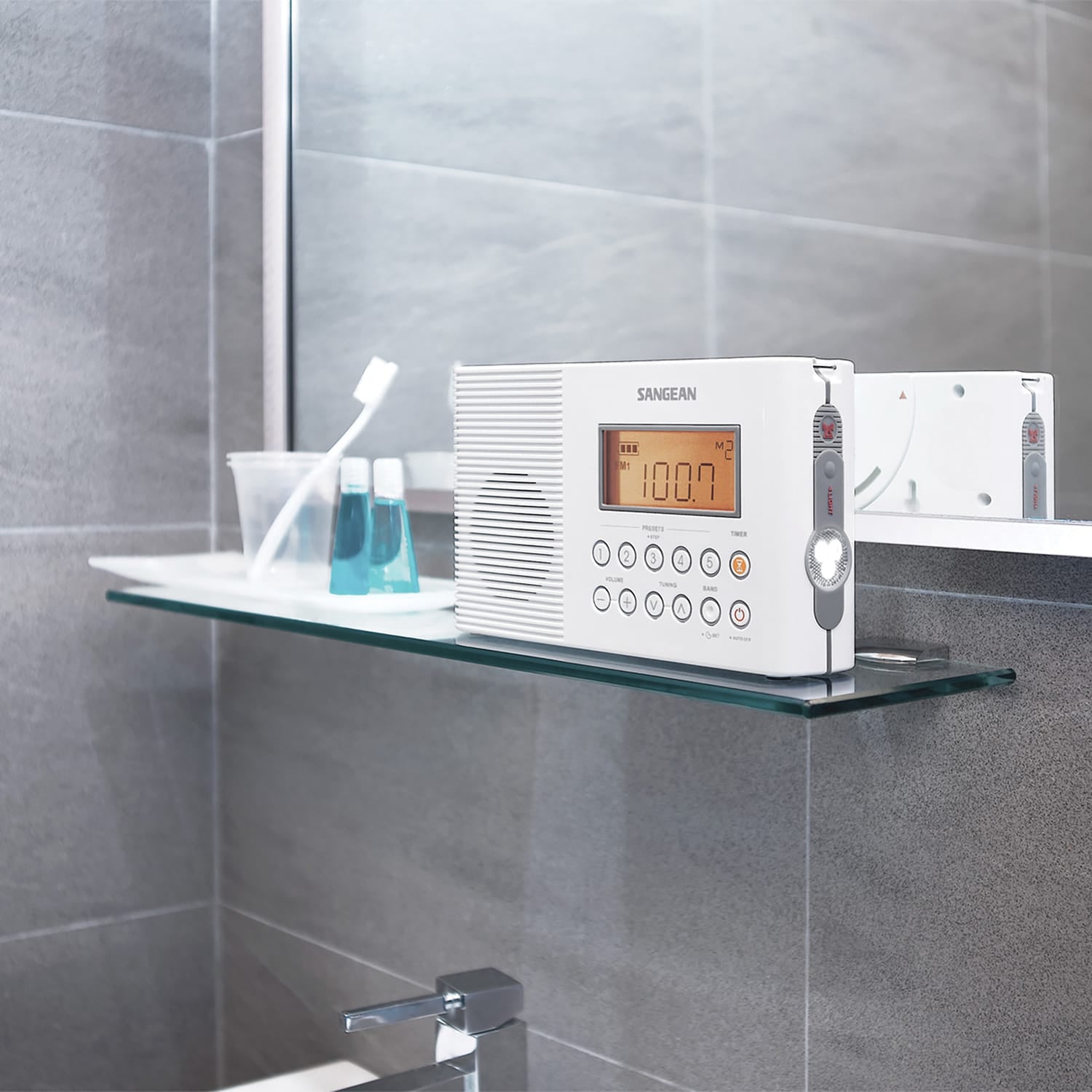 Sangean H201 Portable 3-Band AM/FM/Weather-Alert Water-Resistant Shower Clock Radio