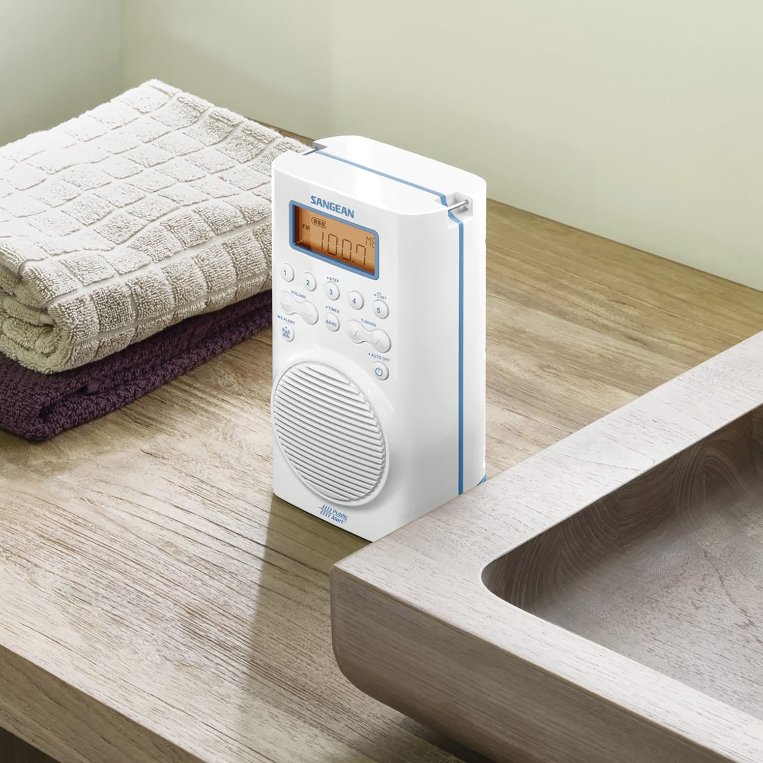 Sangean H205 Portable 3-Band AM/FM/Weather-Alert Waterproof Shower Clock Radio
