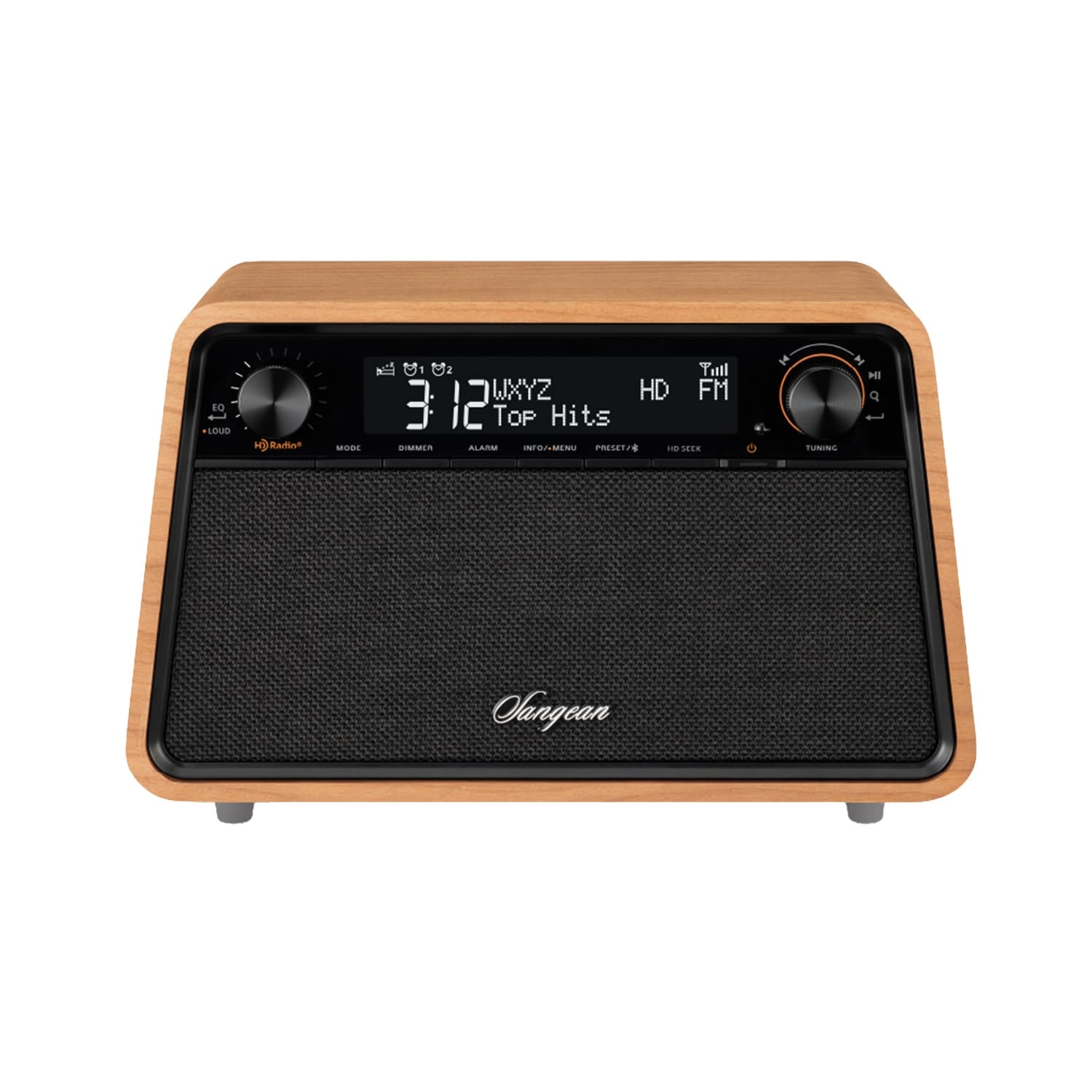 Sangean HD Radio/AM/FM-RDS/Bluetooth Wooden Cabinet Tabletop Radio, Natural Cherry, HDR-19
