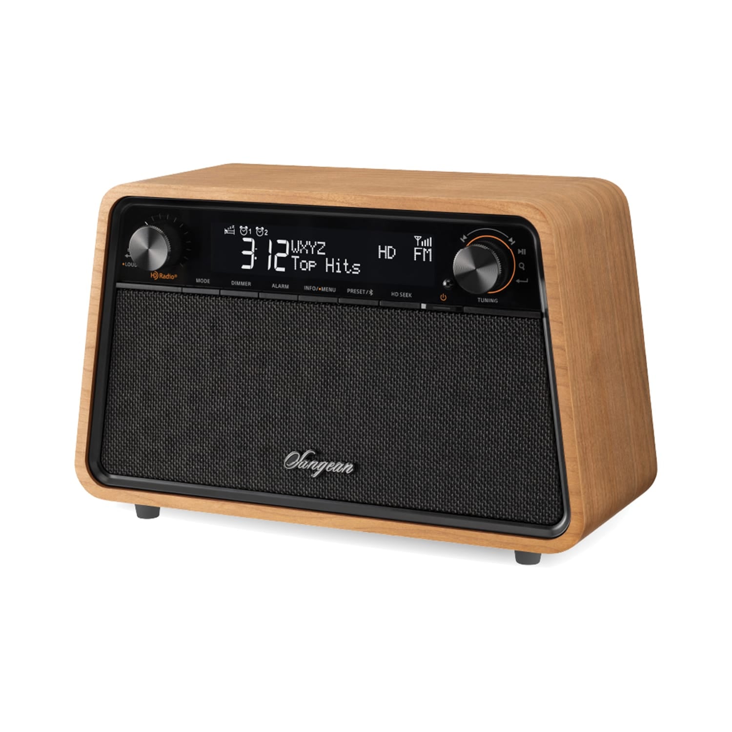 Sangean HD Radio/AM/FM-RDS/Bluetooth Wooden Cabinet Tabletop Radio, Natural Cherry, HDR-19