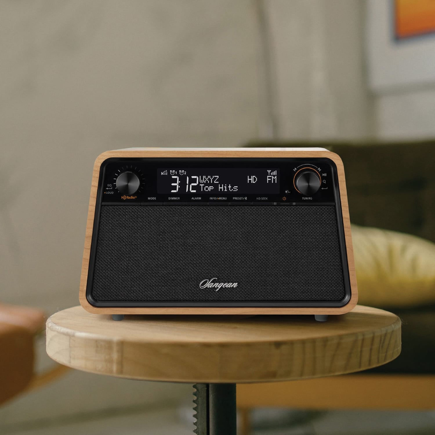 Sangean HD Radio/AM/FM-RDS/Bluetooth Wooden Cabinet Tabletop Radio, Natural Cherry, HDR-19