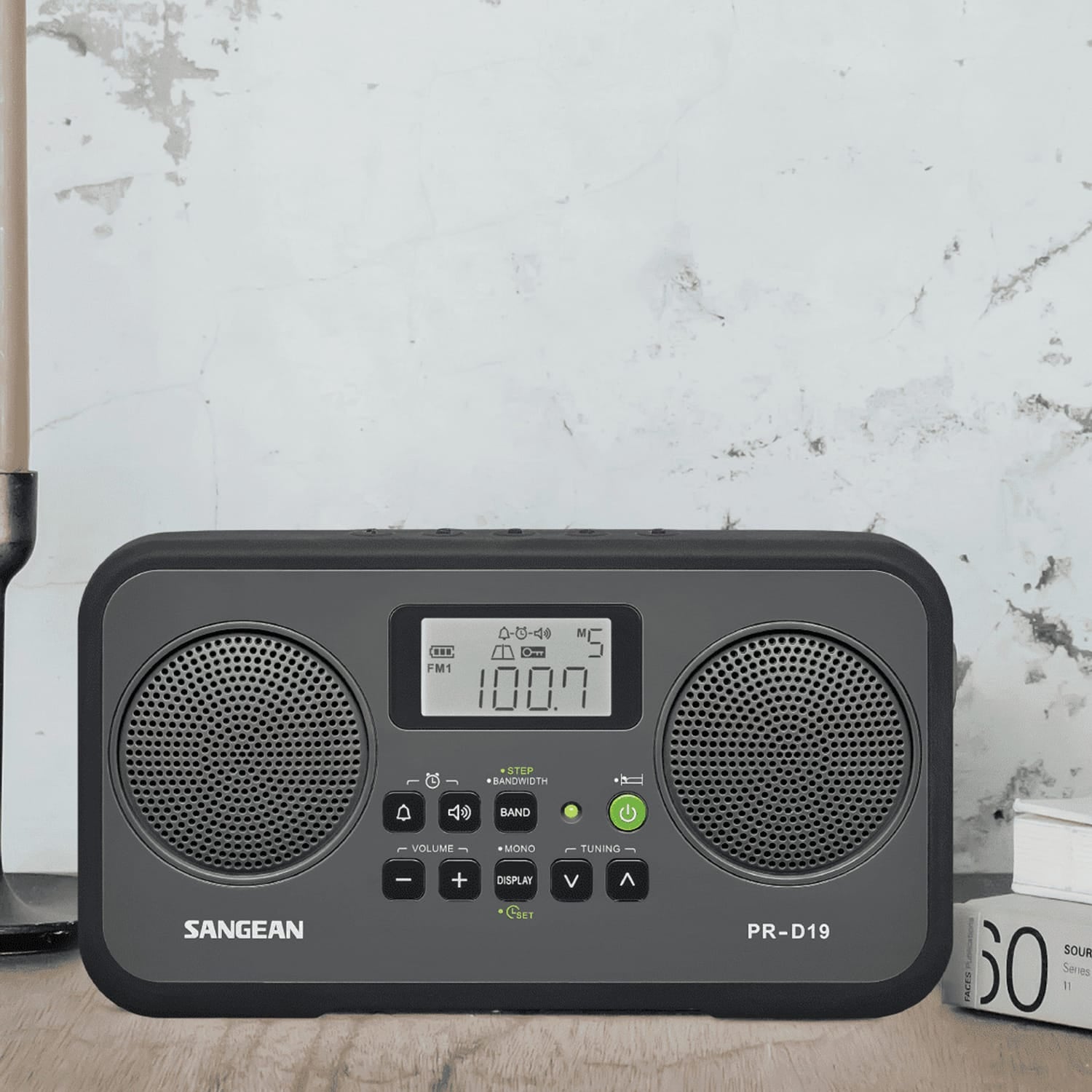Sangean AM/FM Stereo Digital Tuning Portable Radio, PR-D19, Gray with Black Protective Bumper