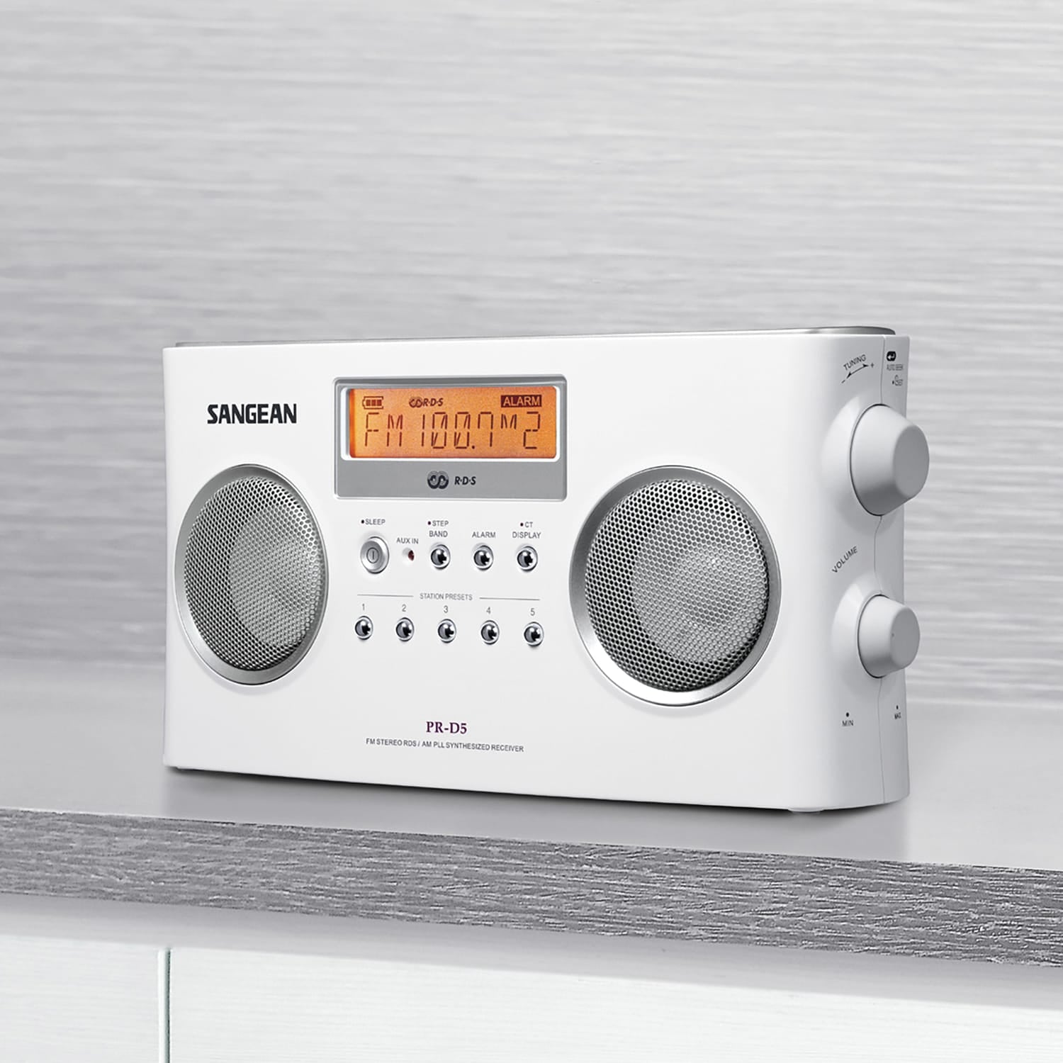 Sangean PR-D5 FM-Stereo/AM Portable Digital-Tuning Radio, White
