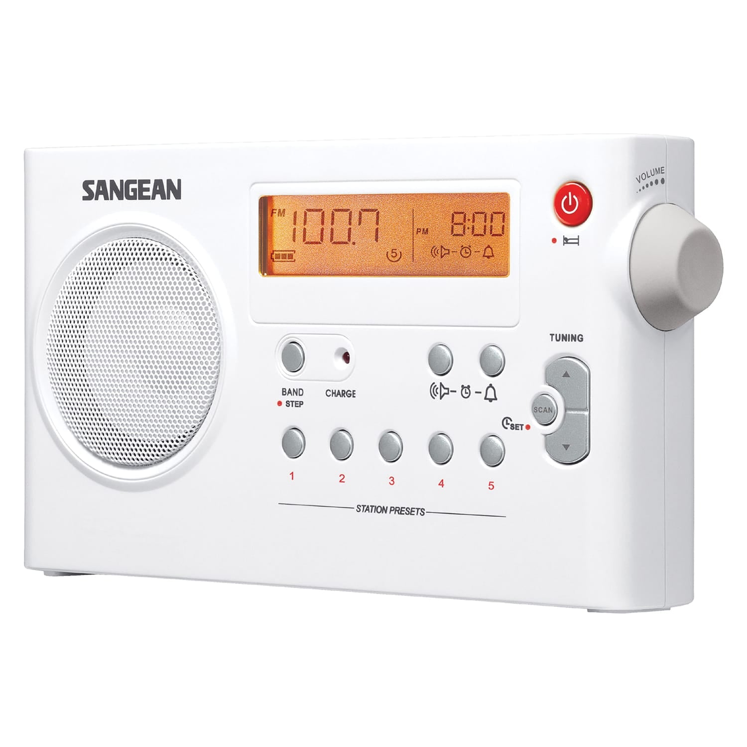 Sangean PR-D7 Portable AM/FM Rechargeable Compact Digital-Tuning Radio, White