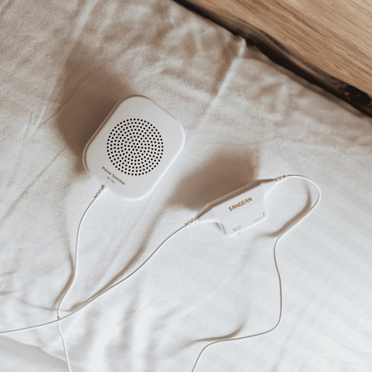 Sangean Pillow Speaker with In-Line Volume Control and Amplifier, White, PS-300