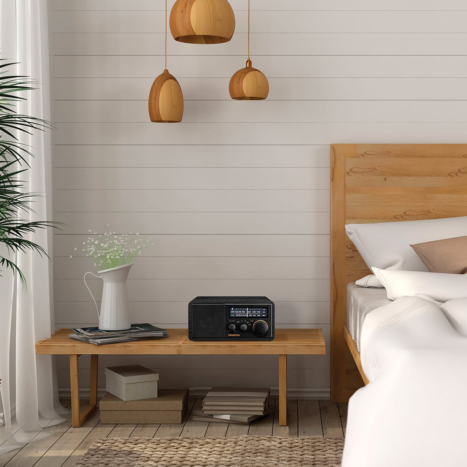 Sangean SG-118 Tabletop Retro Wooden Cabinet AM/FM Analog Radio Receiver with Bluetooth