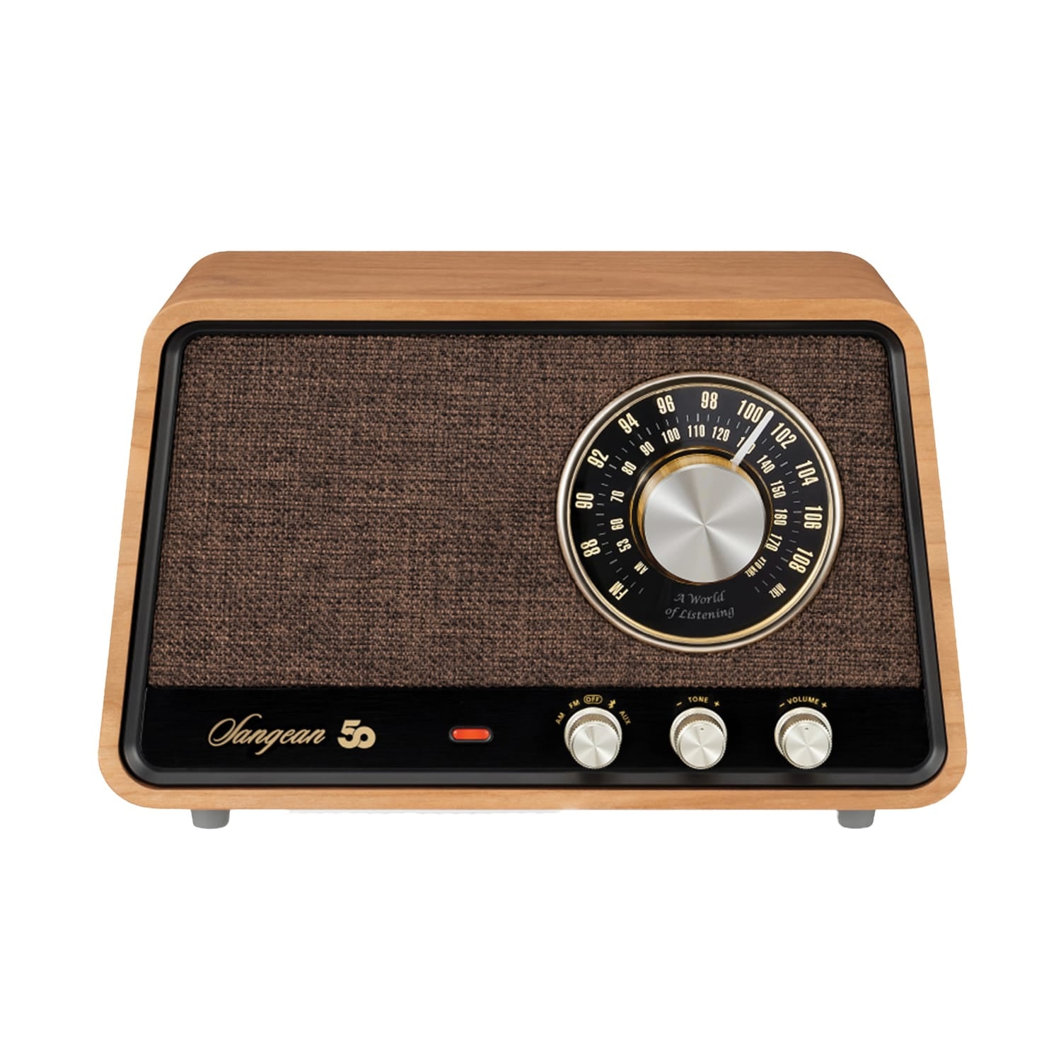 Sangean Retro-Style AM/FM/Bluetooth Wooden Cabinet Tabletop Radio, Natural Cherry, WR-55