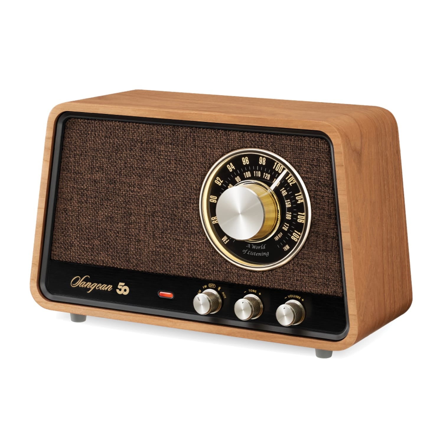 Sangean Retro-Style AM/FM/Bluetooth Wooden Cabinet Tabletop Radio, Natural Cherry, WR-55