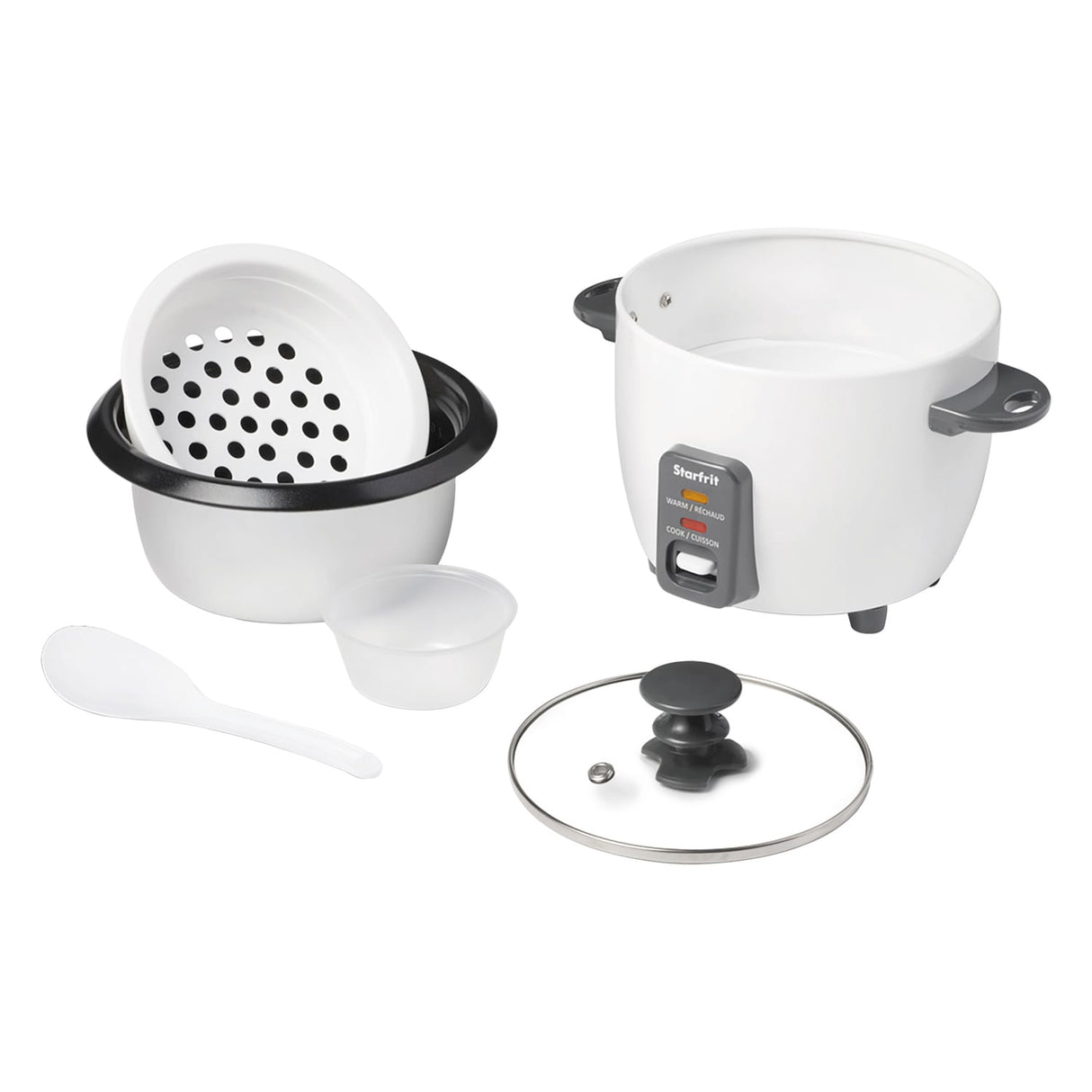 Starfrit 3-Cups Uncooked/6-Cups Cooked 300-Watt Electric Rice Cooker with Ceramic Coating, White