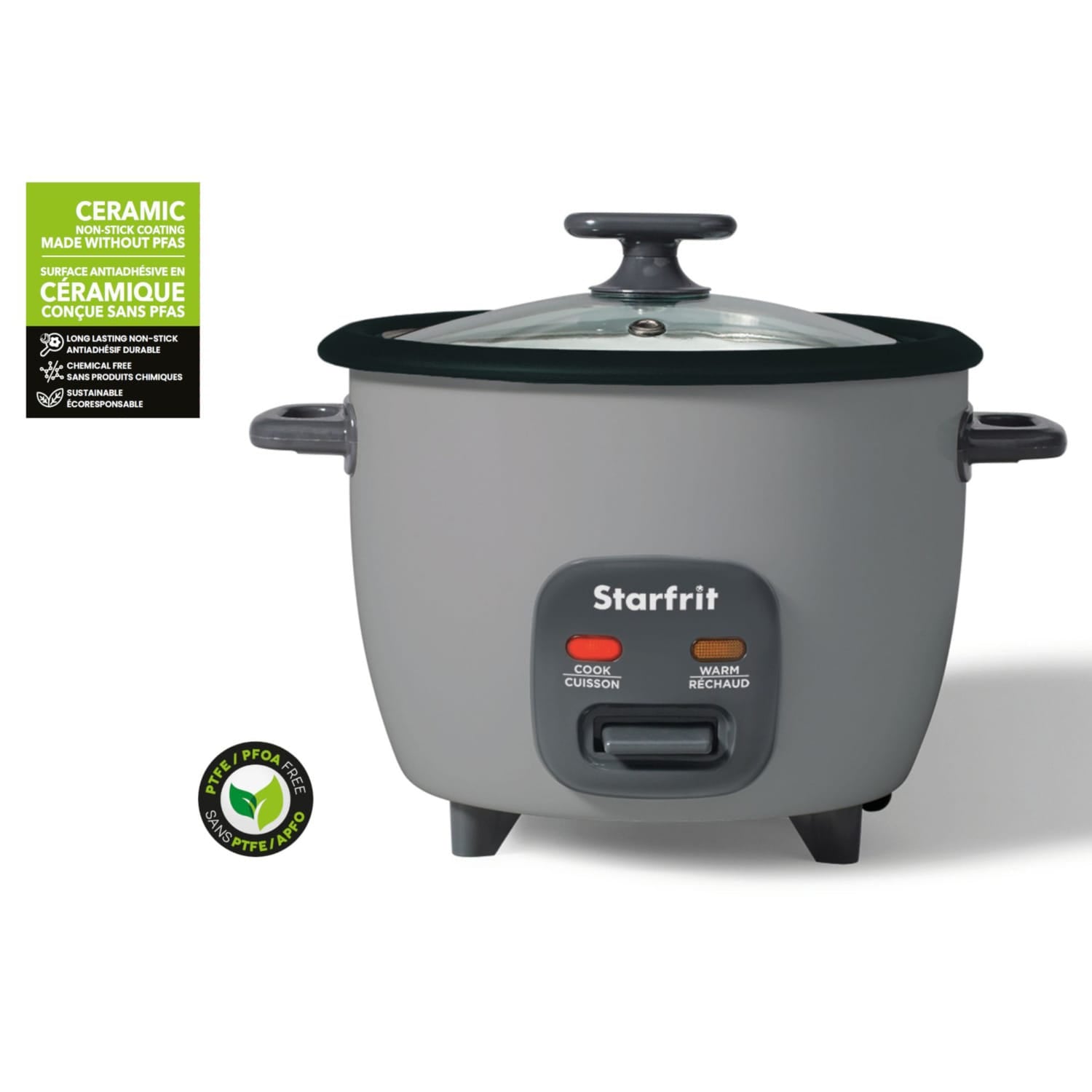 Starfrit 10-Cup 400-Watt Electric Rice Cooker with Non-Stick, PFAS-Free Ceramic Pot, Gray