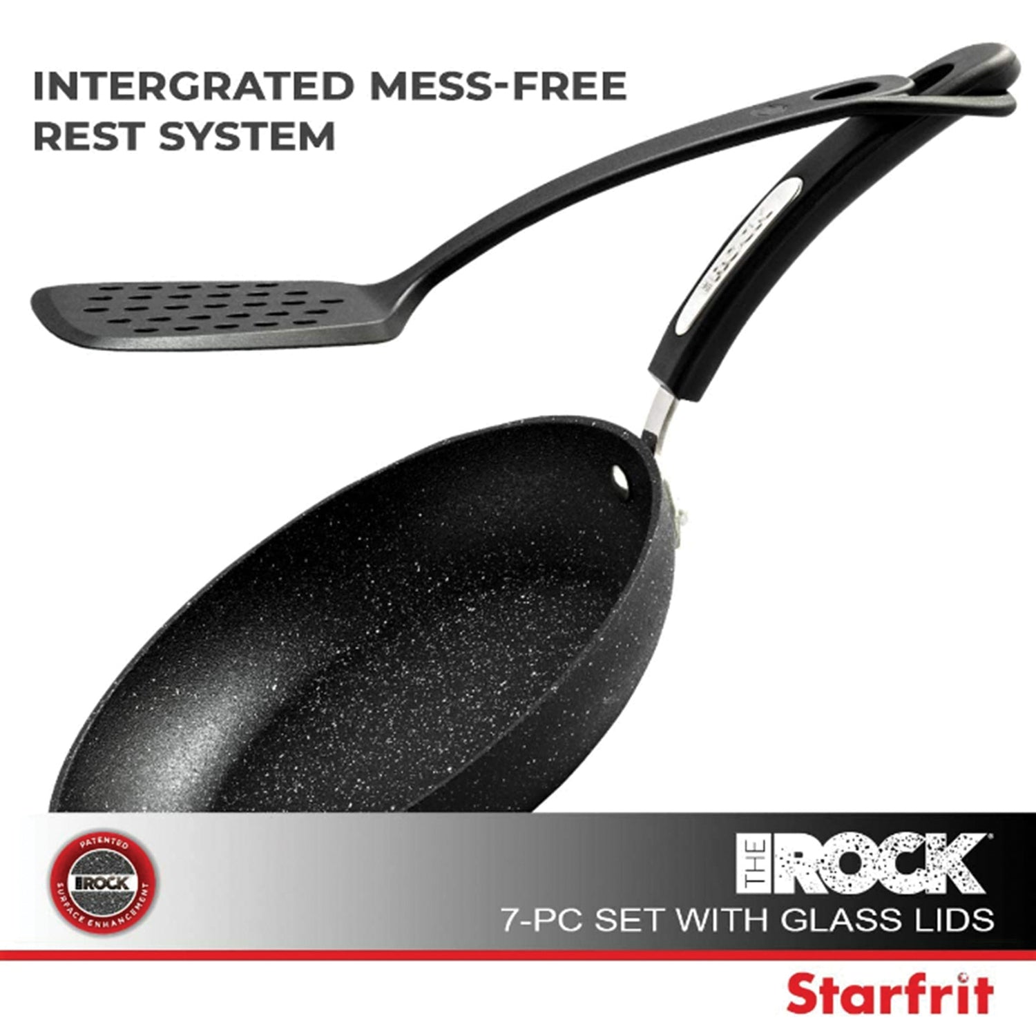 THE ROCK by Starfrit 7-Piece Cookware Set w/Bakelite Handles, Black
