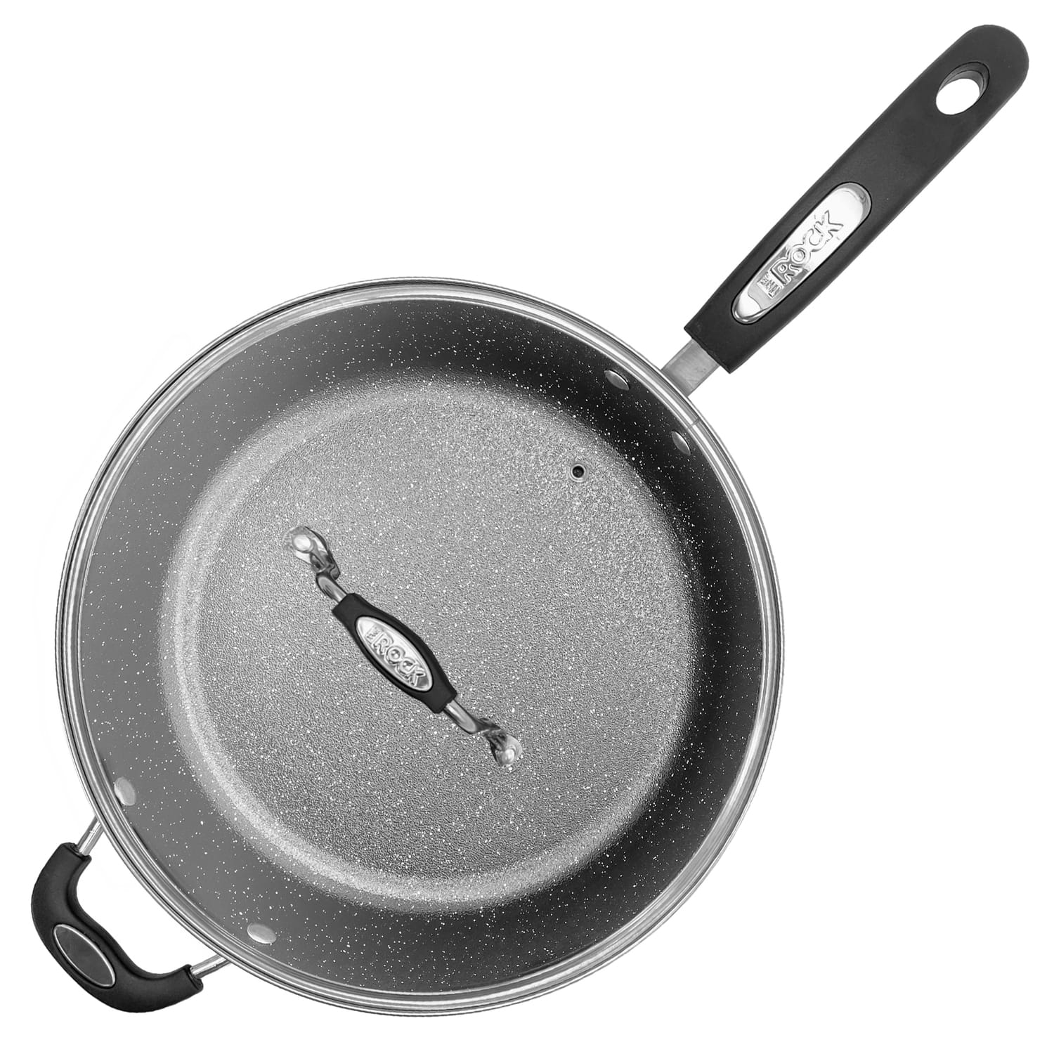 THE ROCK by Starfrit Terra Black Marble 12-In. Non-Stick PFOA-Free Deep Fry Pan with Lid and Bakelite Handle