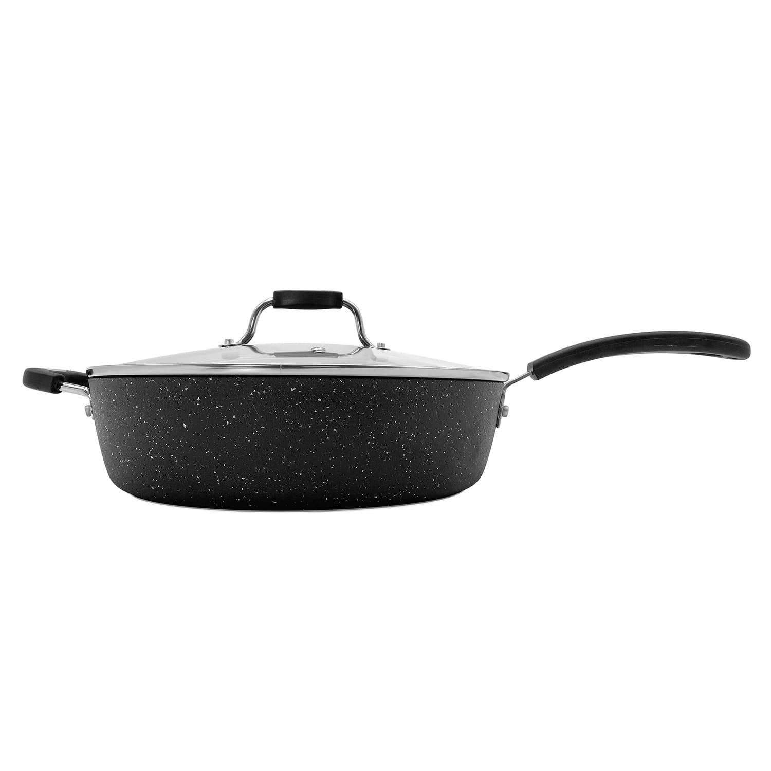 THE ROCK by Starfrit Terra Black Marble 12-In. Non-Stick PFOA-Free Deep Fry Pan with Lid and Bakelite Handle