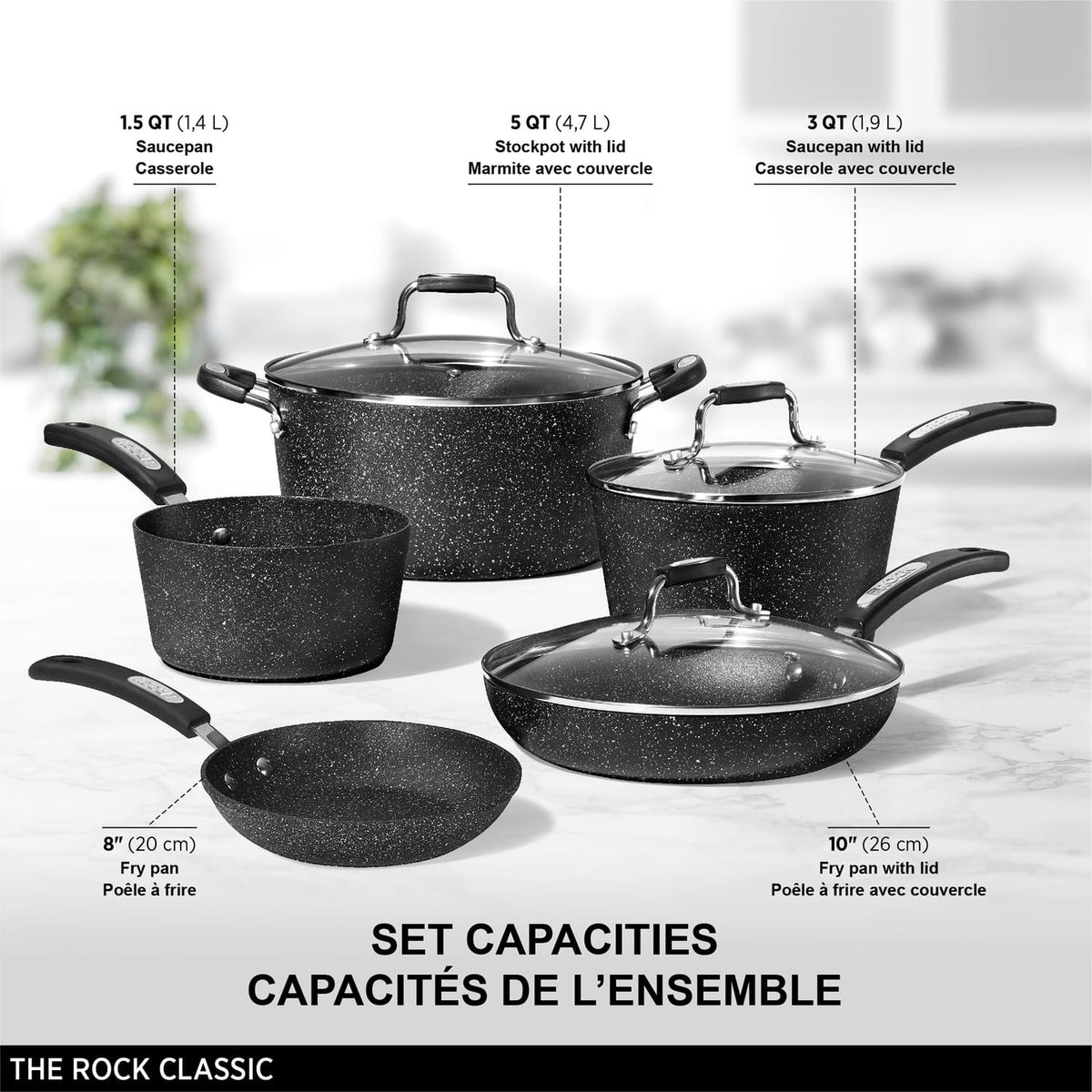 The Rock by Starfrit 8-Piece Terra Collection Nonstick Cookware Set with Bakelite Handles