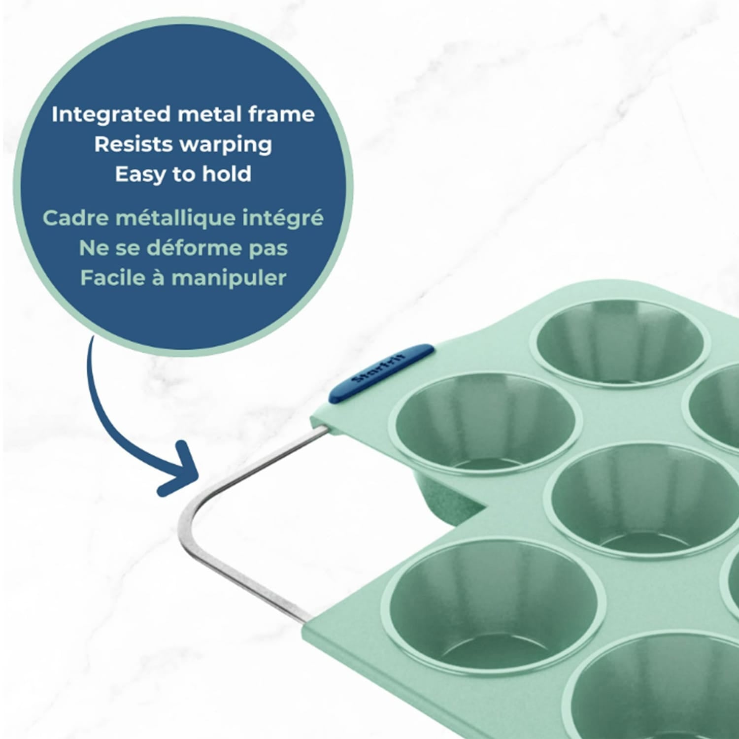 Starfrit 12-Cup Silicone Muffin Pan with Integrated Metal Frame, Sage Green
