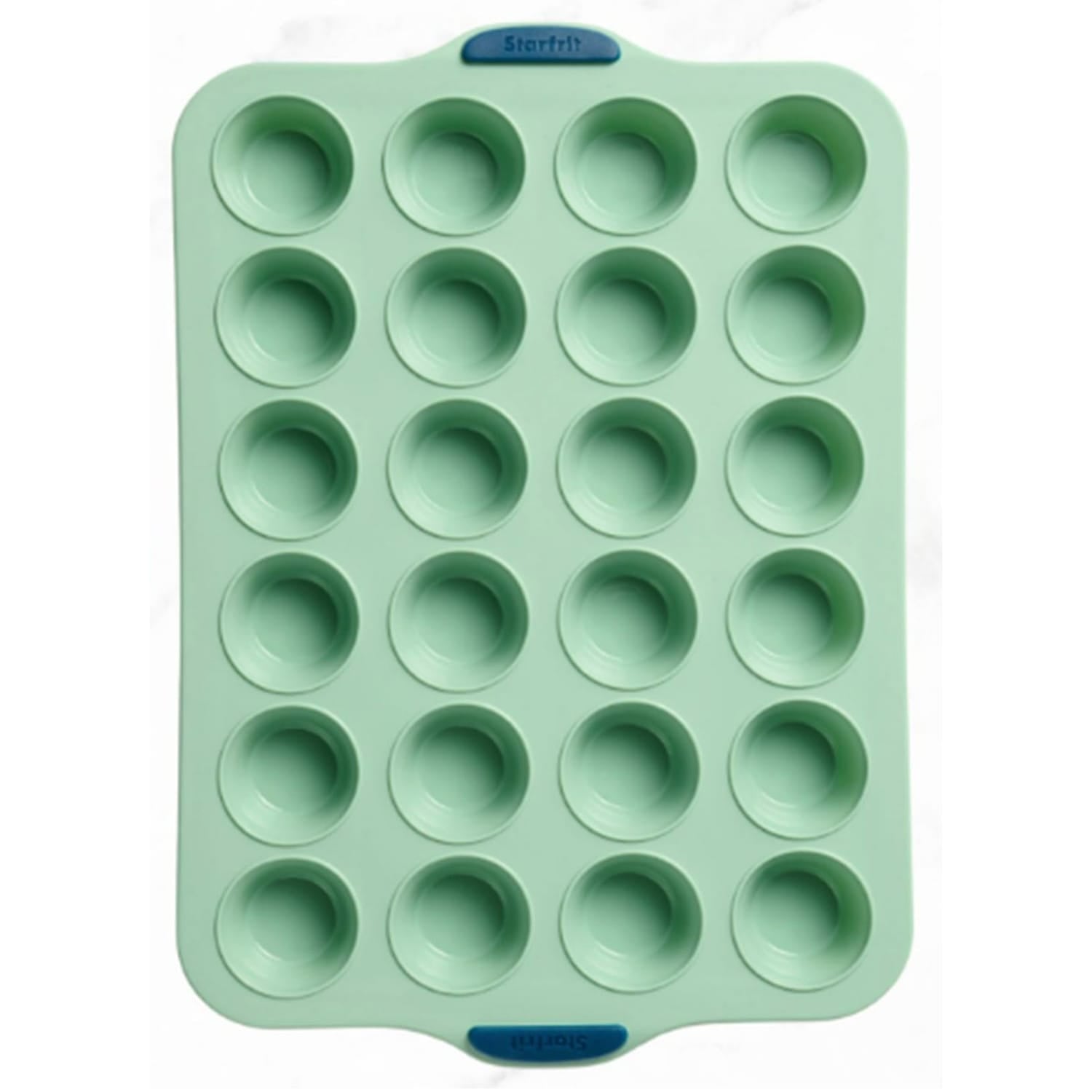 Starfrit 24-Cup Silicone Mini Muffin Pan with Integrated Metal Frame, Sage Green