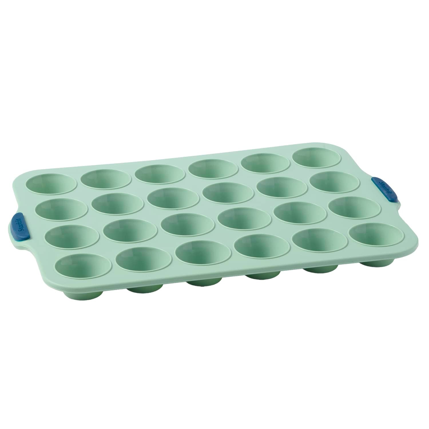 Starfrit 24-Cup Silicone Mini Muffin Pan with Integrated Metal Frame, Sage Green