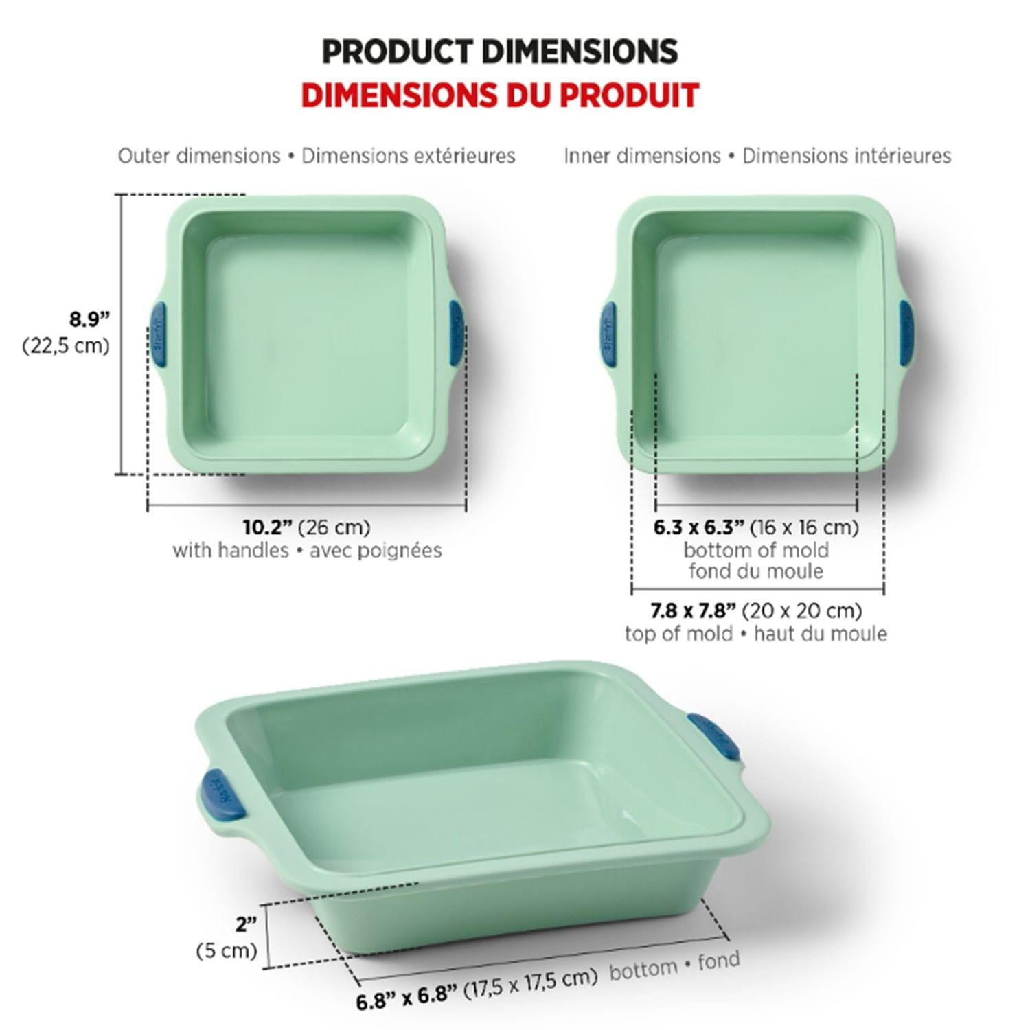 Starfrit 8-In. Silicone Square Cake Pan with Integrated Metal Frame, Sage Green