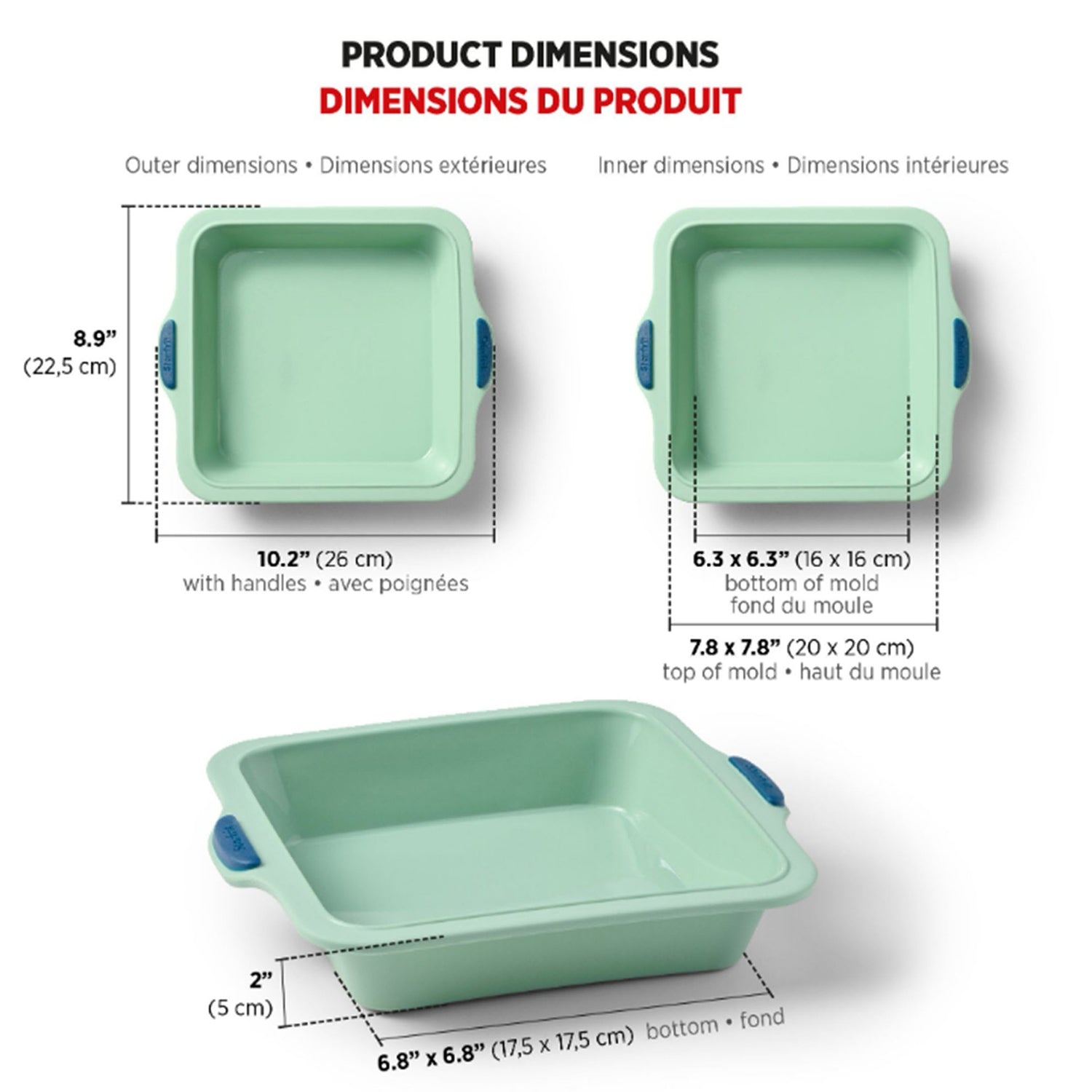 Starfrit 8-In. Silicone Square Cake Pan with Integrated Metal Frame, Sage Green