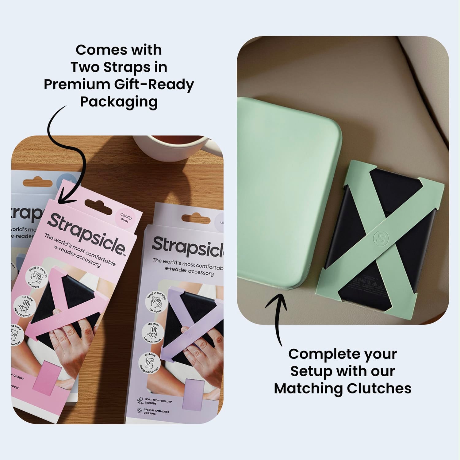 Strapsicle E-Reader Cross Straps for Select Kindle and Kobo Devices, Medium, Blush
