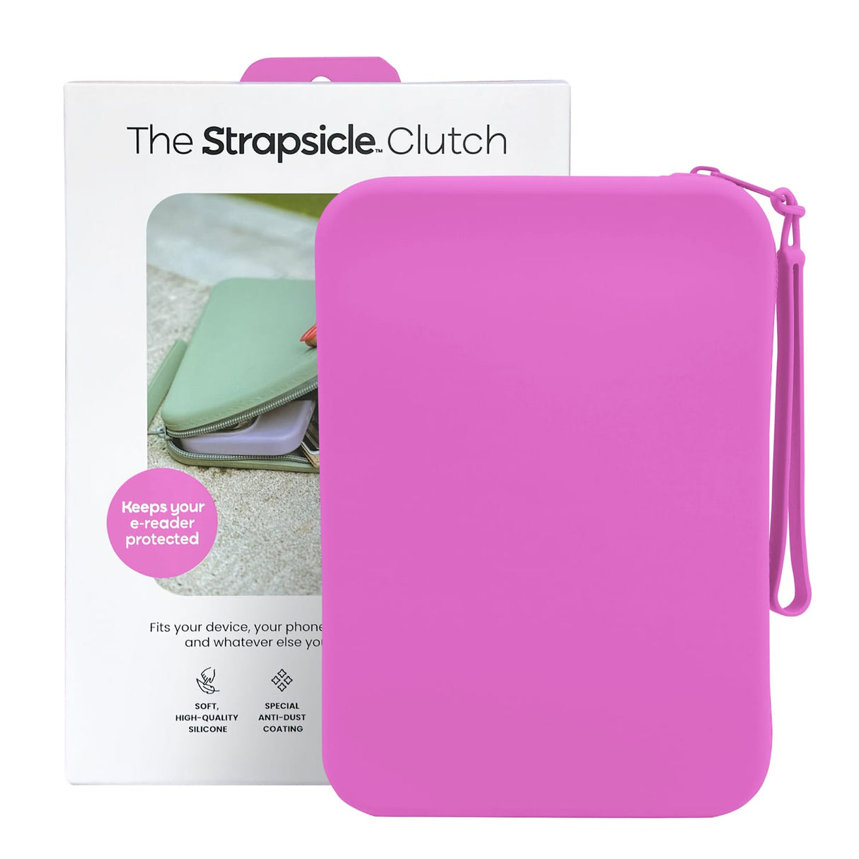 Strapsicle Clutch Sleeve for Select Kindle and Kobo E-Readers, Candy Pink
