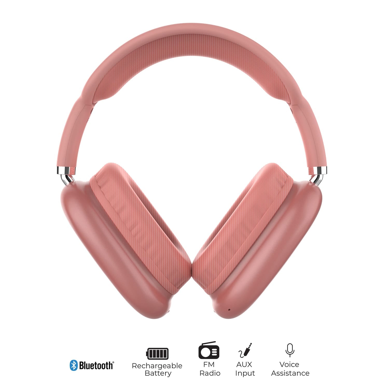 IQ Sound Bluetooth Over-Ear High-Performance Headphones with Mic, FM Radio, and 3.5-mm Aux Input, up to 6 Hours Play Time, IQ-170BT, Rose Gold