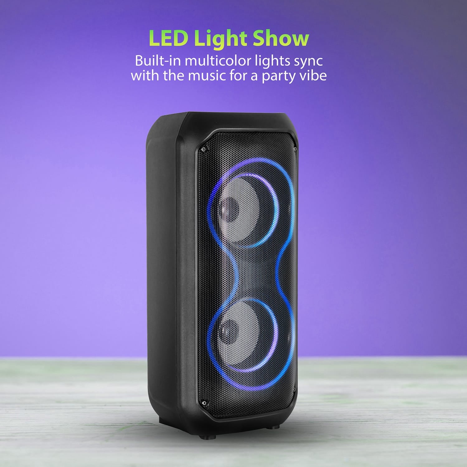 IQ Sound 6-Watt Portable Bluetooth Rechargeable Speaker with Dual 4-In. Woofers, Lights, FM Radio, Mic Input, and Remote, IQ-3404BT