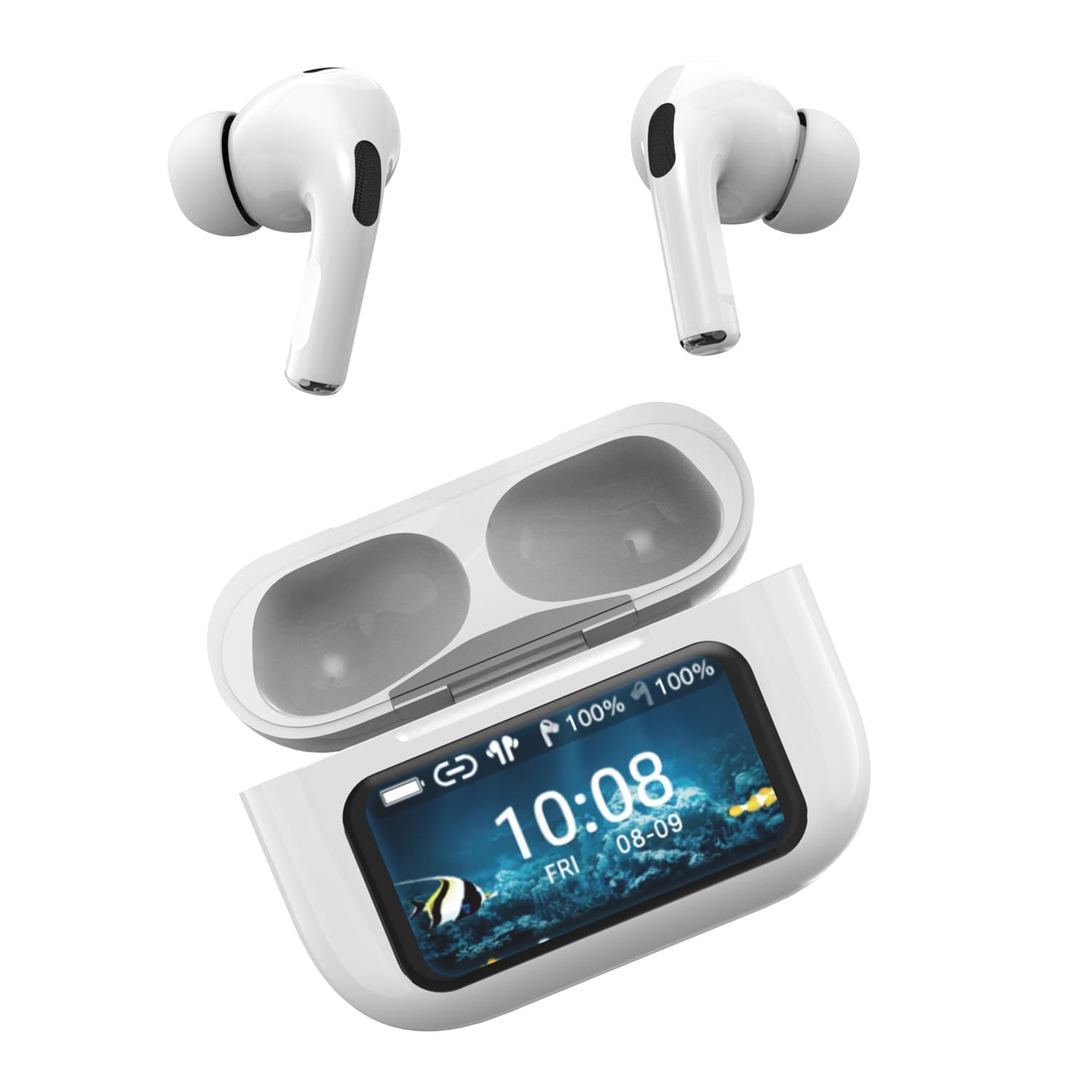 IQ Sound iQ Edge Pro TWS Bluetooth In-Ear Earbuds with Mic and Smart Display Charging Case, ANC and ENC, up to 20 Hours Play Time, IQ-341ANC, White