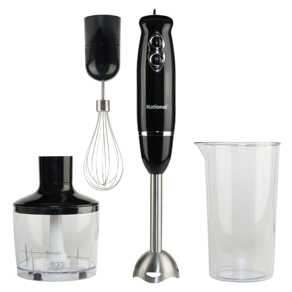 National 500-Watt Multi-Purpose 4-in-1 Immersion Blender with Attachments, Black