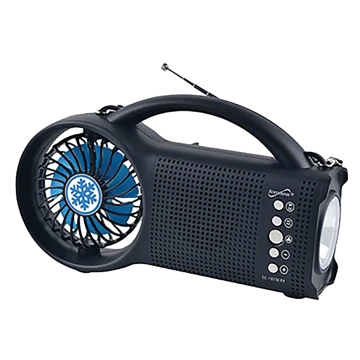 Supersonic Portable Bluetooth Solar-Powered Speaker with FM Radio, LED Torch Light, and Fan, Black, SC-1073ERF