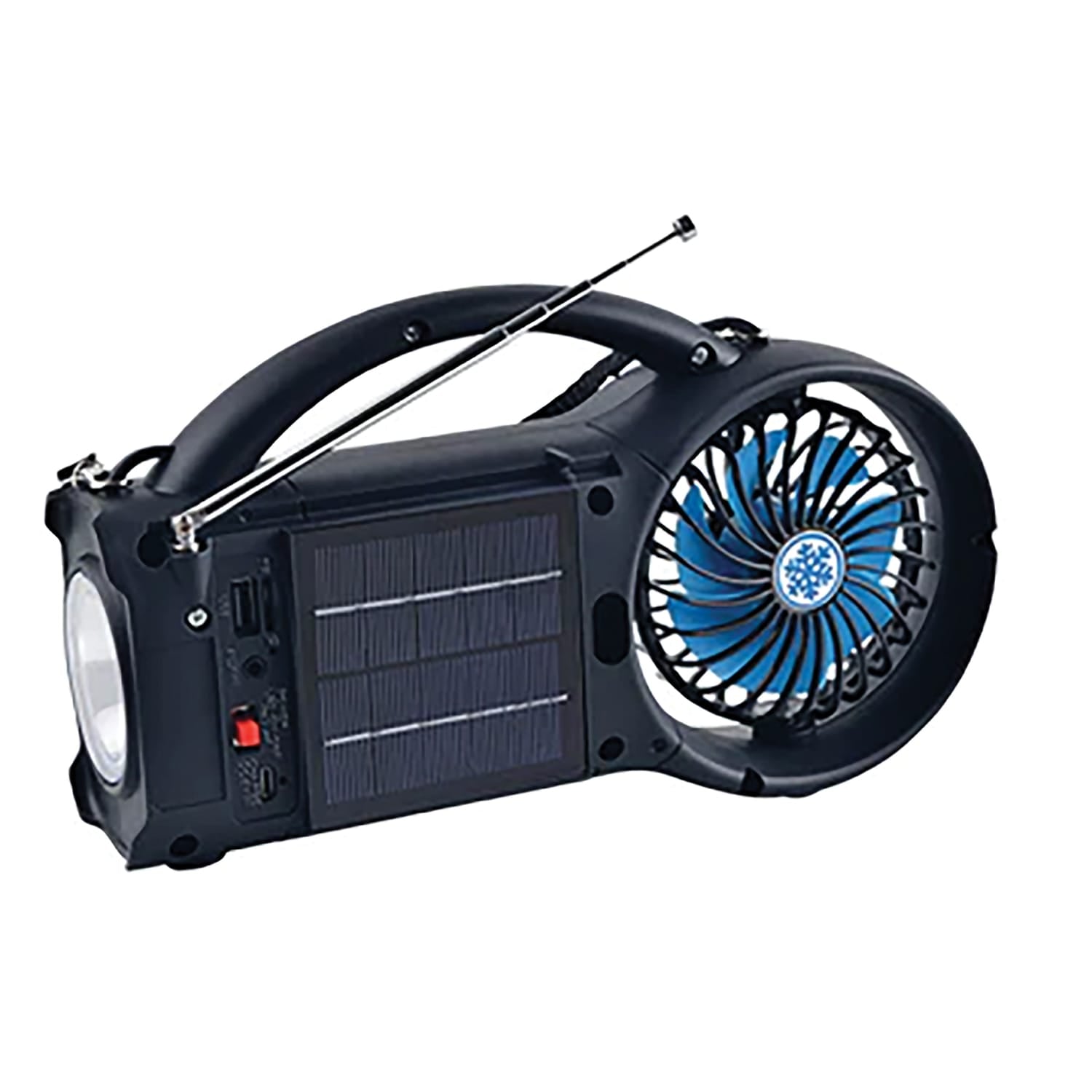 Supersonic Portable Bluetooth Solar-Powered Speaker with FM Radio, LED Torch Light, and Fan, Black, SC-1073ERF