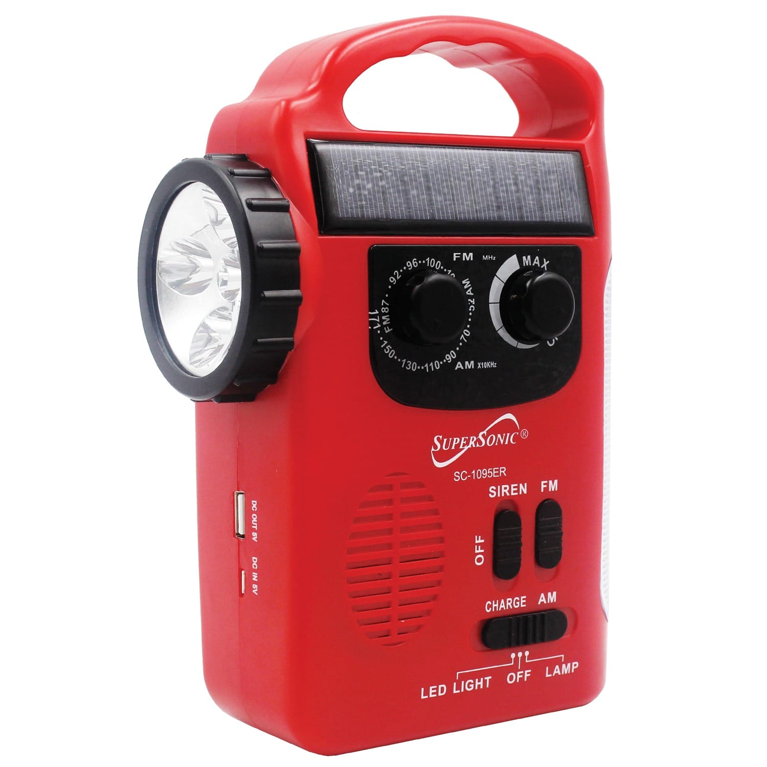 Supersonic 5-Way Emergency Solar/Hand Crank Radio with Flashlight