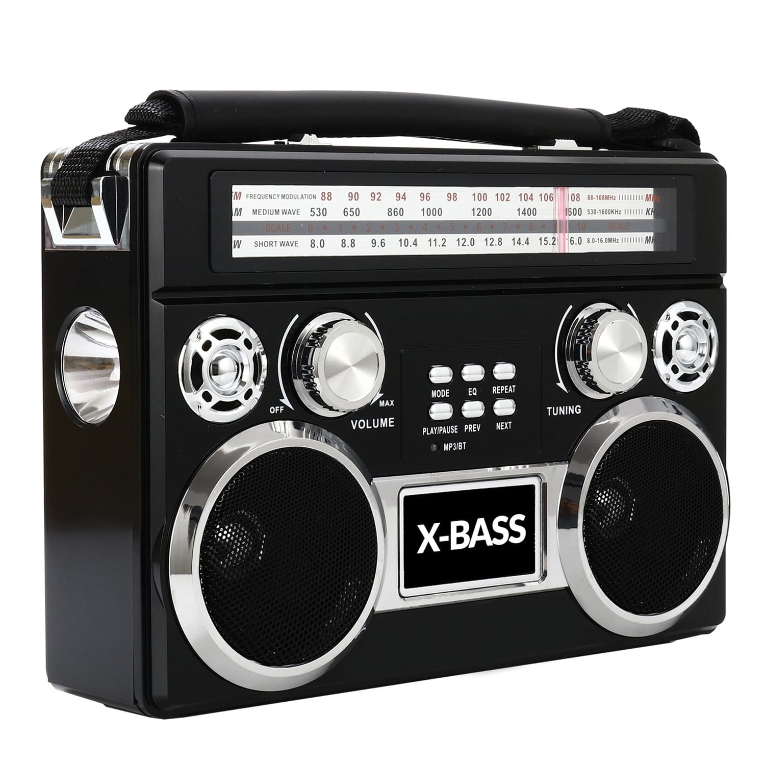 Supersonic Portable 3-Band Radio with Bluetooth and Flashlight, SC-1097BT, Black