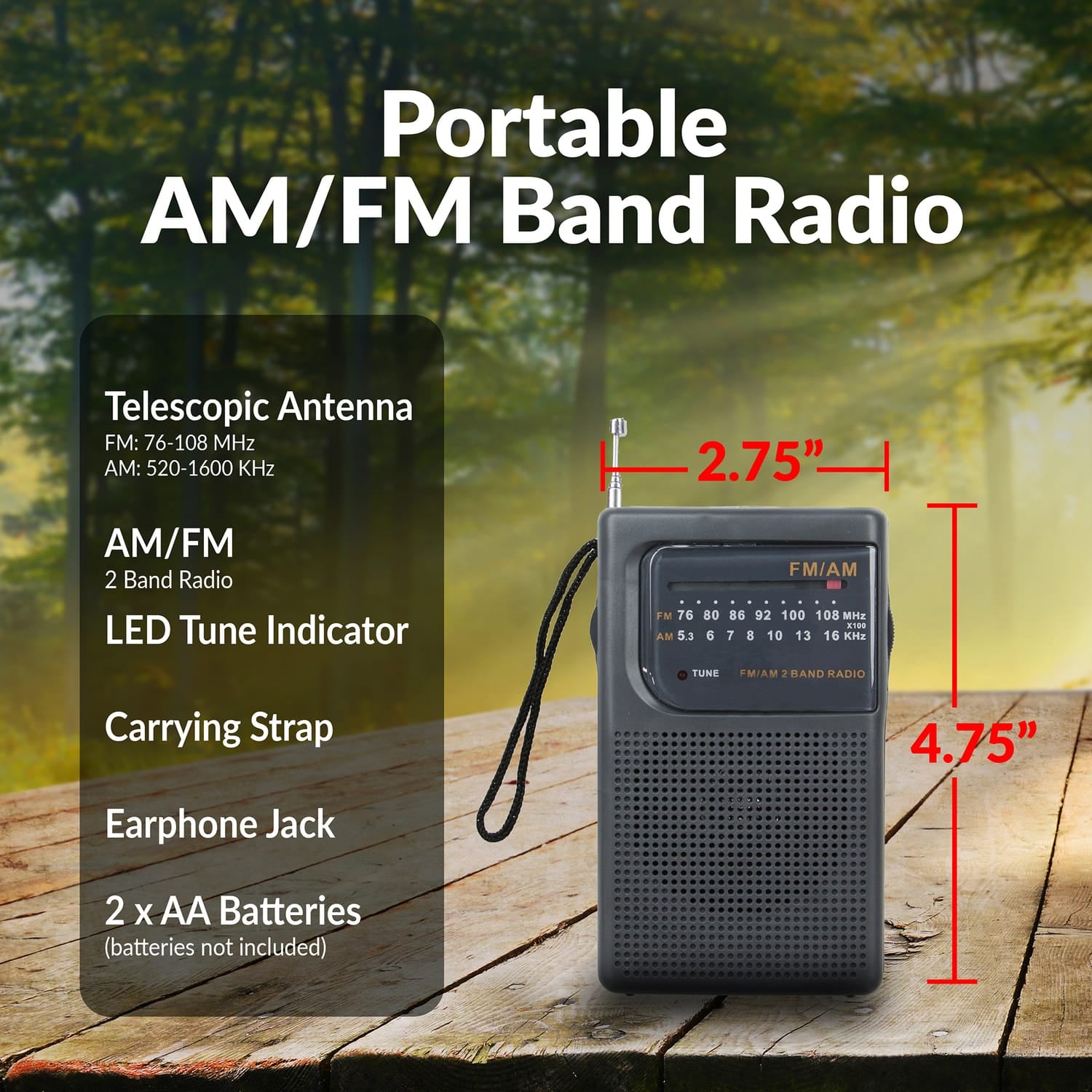 Supersonic Portable AM/FM Band Radio with Wrist Strap, SC-1105