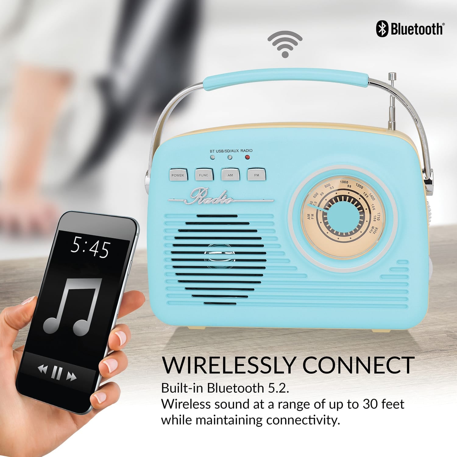 Supersonic Retro Portable AM/FM Radio with Bluetooth, SC-1201, Blue