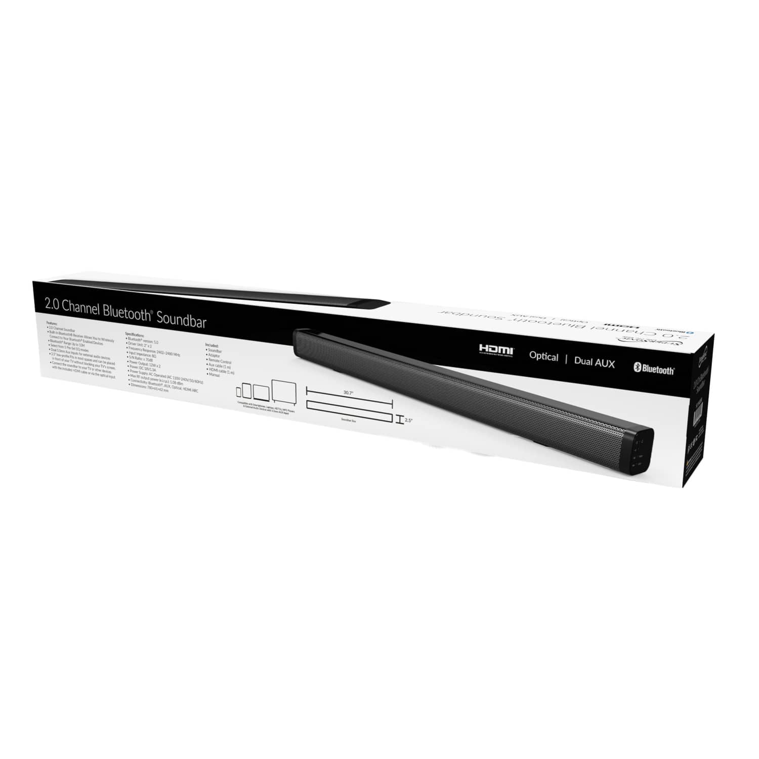 Supersonic 2.0-Channel 24-Watt 30.7-In. Low-Profile Sound Bar with Bluetooth, HDMI ARC, Optical, Aux, and Remote, SC-1420SB