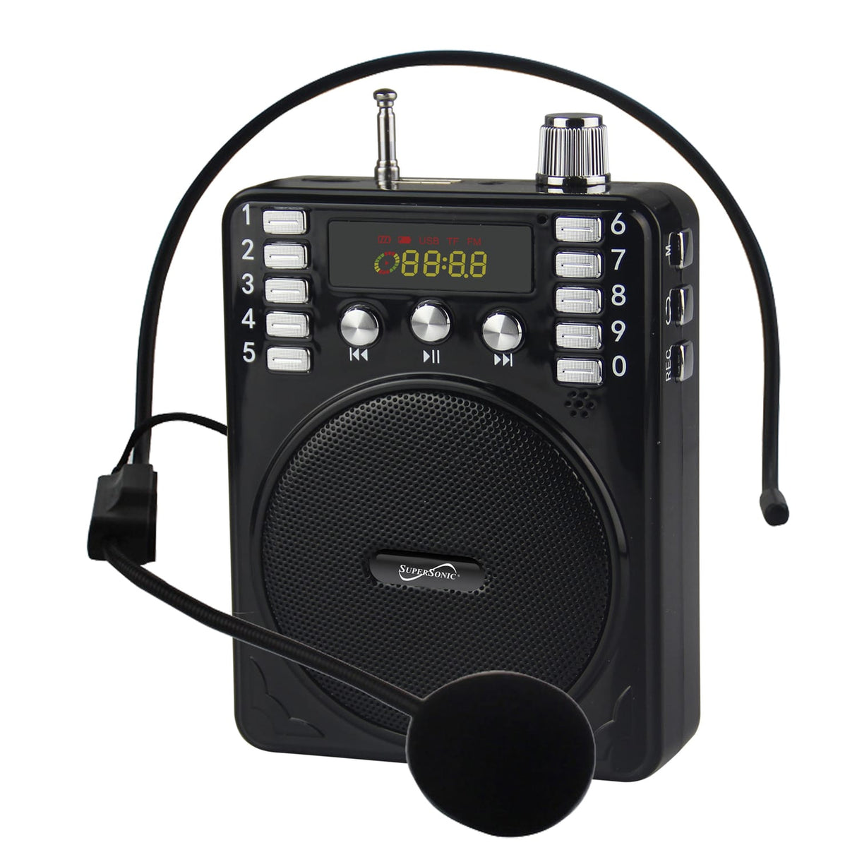 Supersonic Bluetooth Portable PA Speaker Voice Amplifier with Microphone, FM Radio, and Karaoke Jack, SC-1443BT, Black