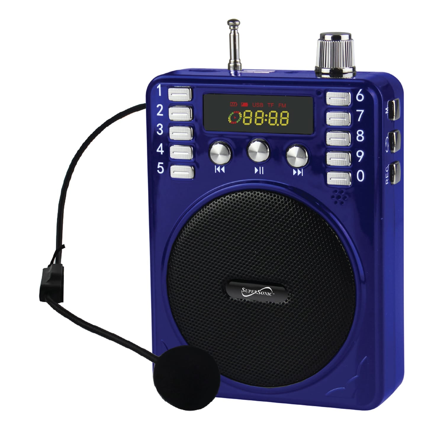 Supersonic Bluetooth Portable PA Speaker Voice Amplifier with Microphone, FM Radio, and Karaoke Jack, SC-1443BT, Blue