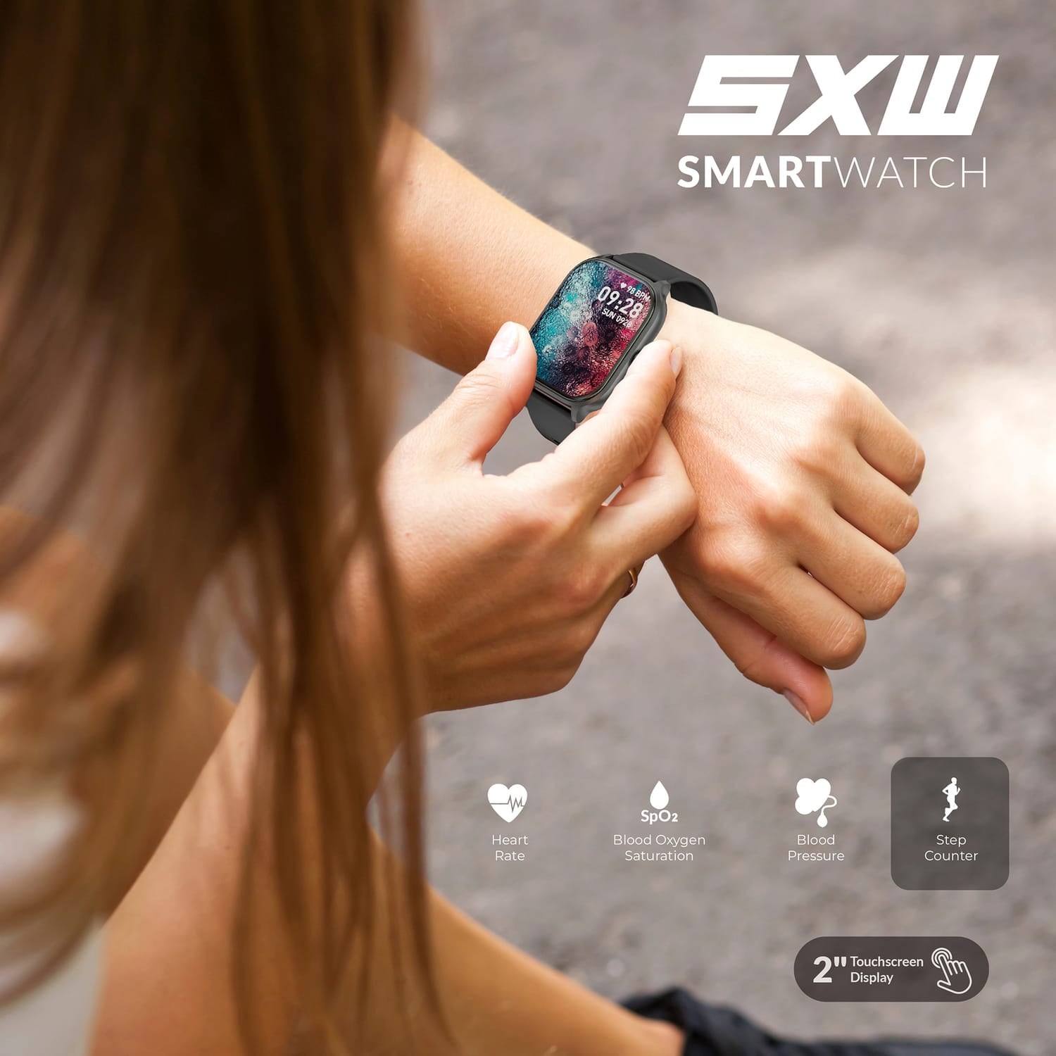 Supersonic Advanced Sports Smart Sportwatch with 2-In. Color Touch Screen, Bluetooth, Heart Rate/Blood Pressure/Blood Oxygen, IP67 Water-Resistant