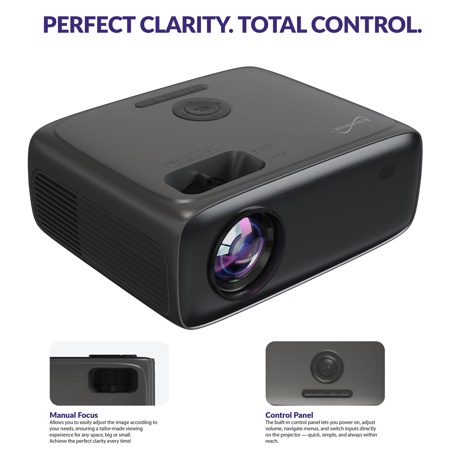 Supersonic 1080p 300-ANSI-Lumen Compact LED Projector Kit with Bluetooth, Stand, Screen, Remote, and Cables