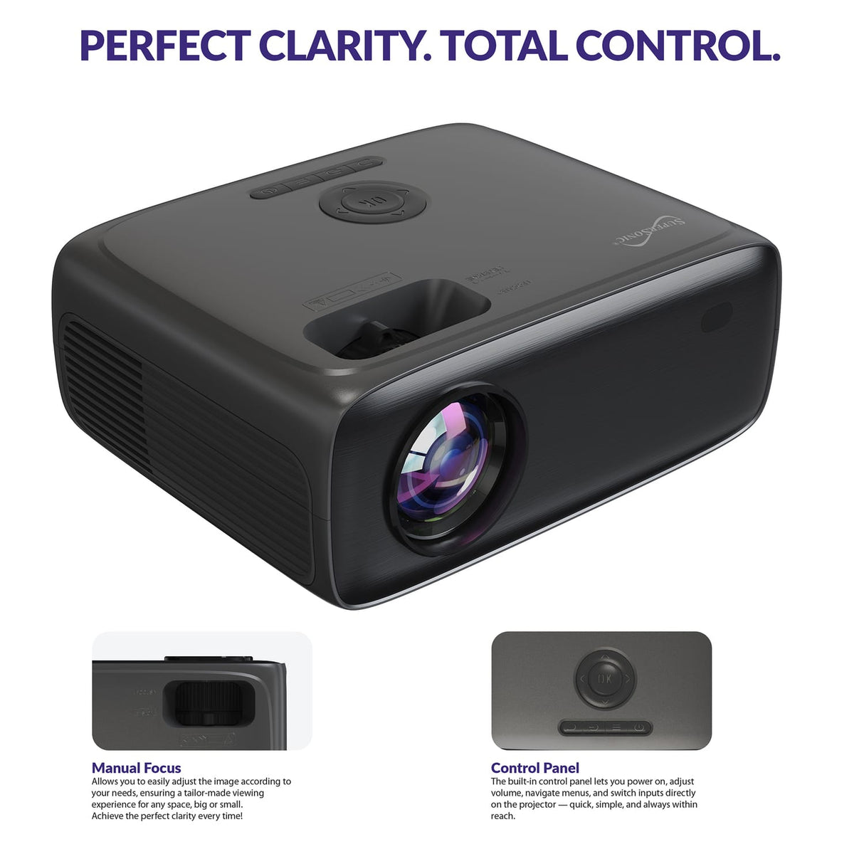 Supersonic 1080p 300-ANSI-Lumen Compact LED Projector Kit with Bluetooth, Stand, Screen, Remote, and Cables