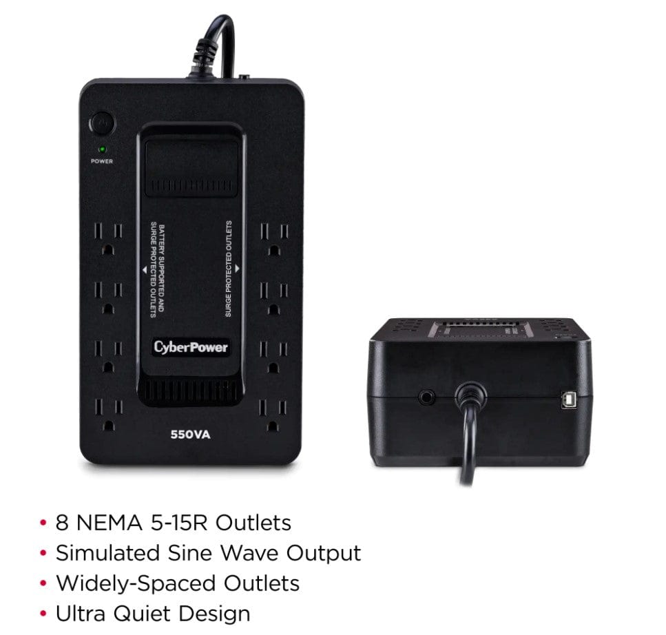Cyber Power 550VA/330W Battery Backup UPS System with 8 Outlets, Black - Cerified Refurbished