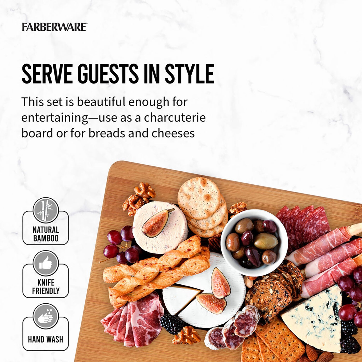 Farberware Bamboo Cutting Board Set, 3 Pack