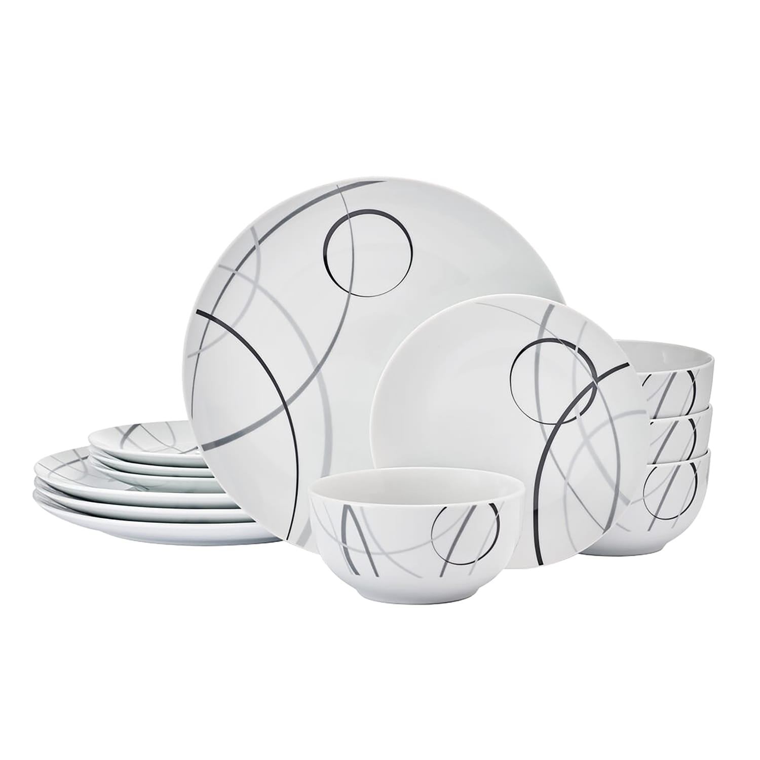 Studio Nova 12-Piece Porcelain Dinnerware Set, Circles Pattern