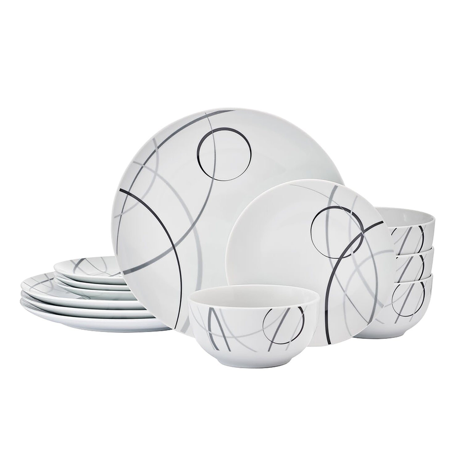 Studio Nova 12-Piece Porcelain Dinnerware Set, Circles Pattern