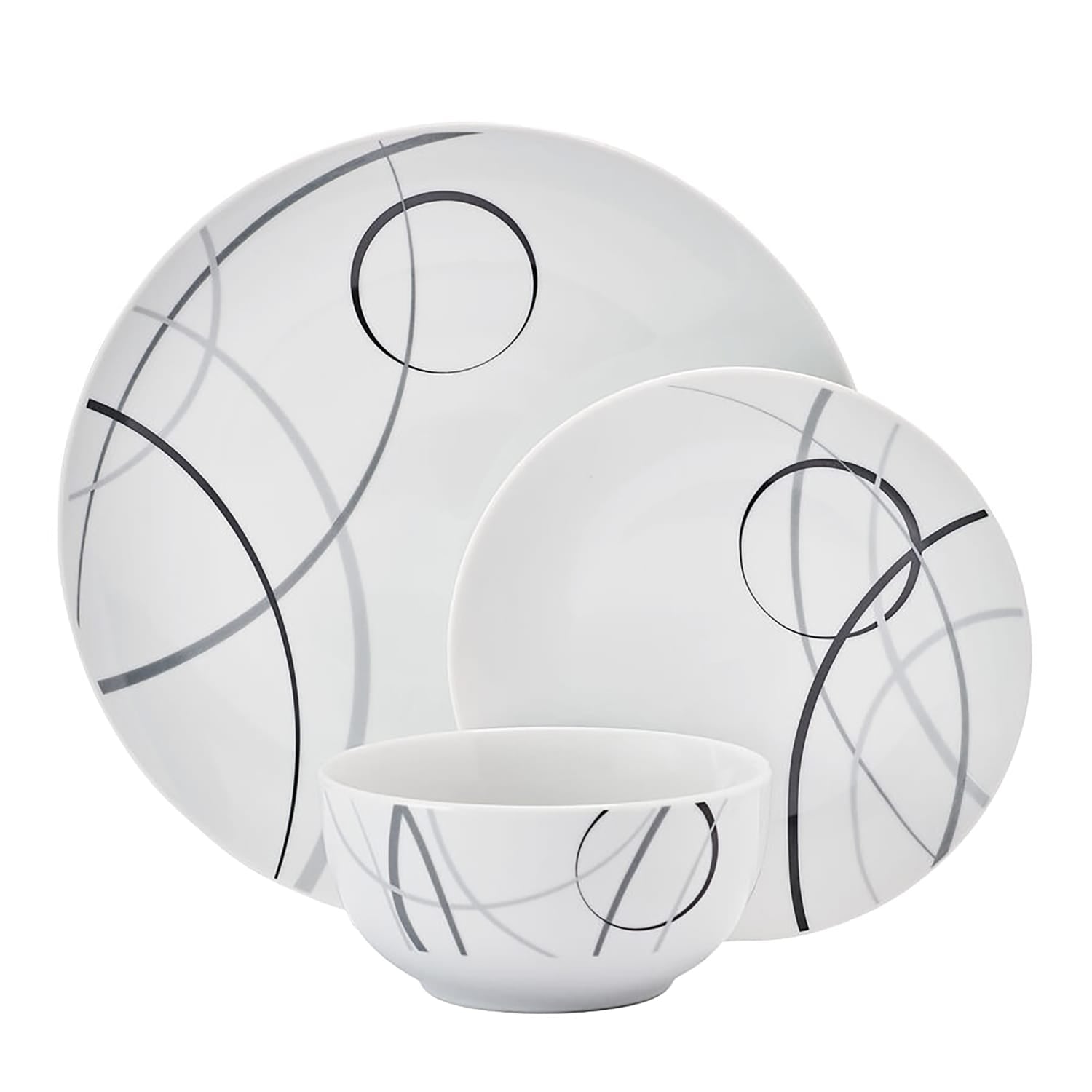 Studio Nova 12-Piece Porcelain Dinnerware Set, Circles Pattern